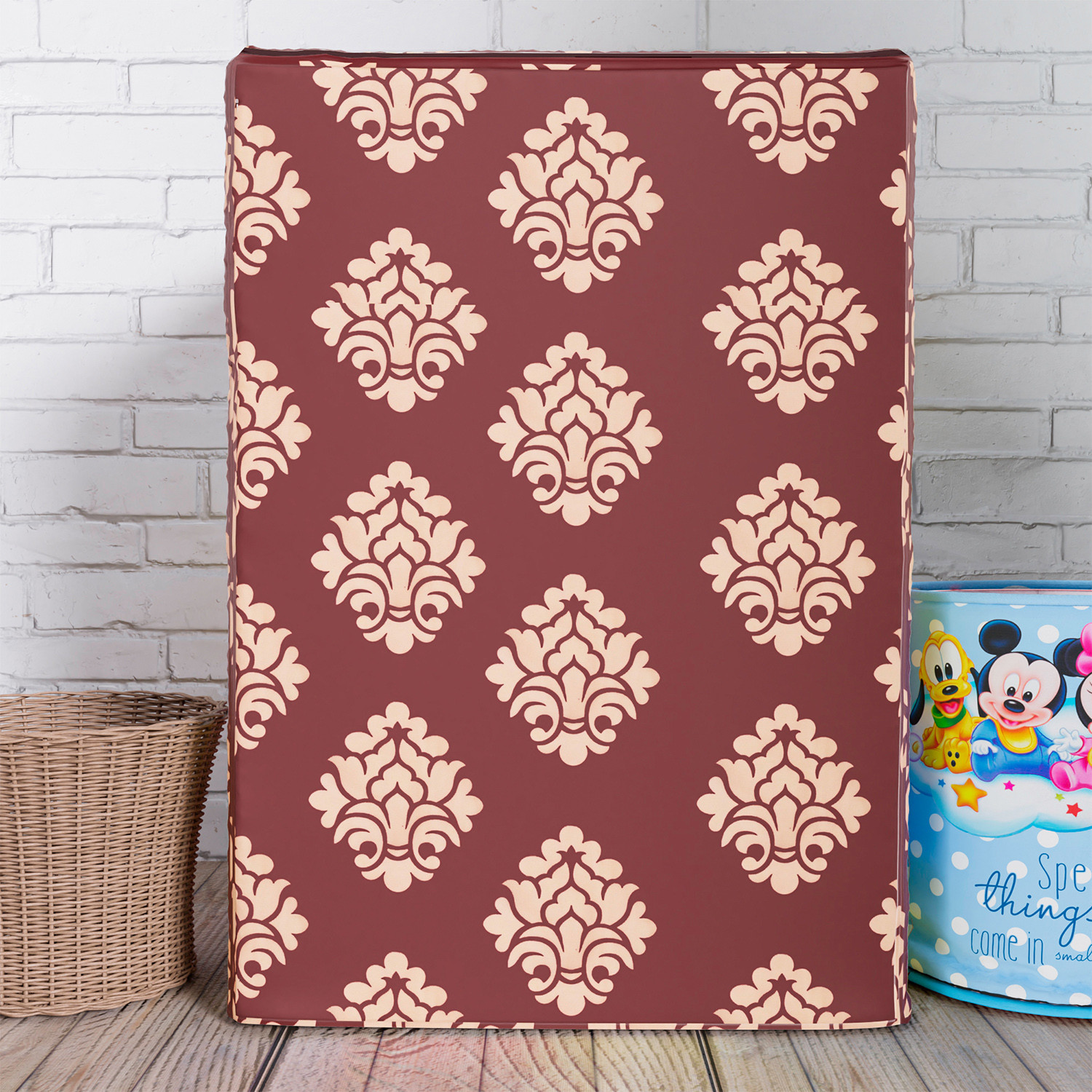 Kuber Industries Washing Machine Cover | Square Design Washing Machine Cover | Knitting Polyester | Top Load Fully-Automatic Washing Machine Cover | Maroon