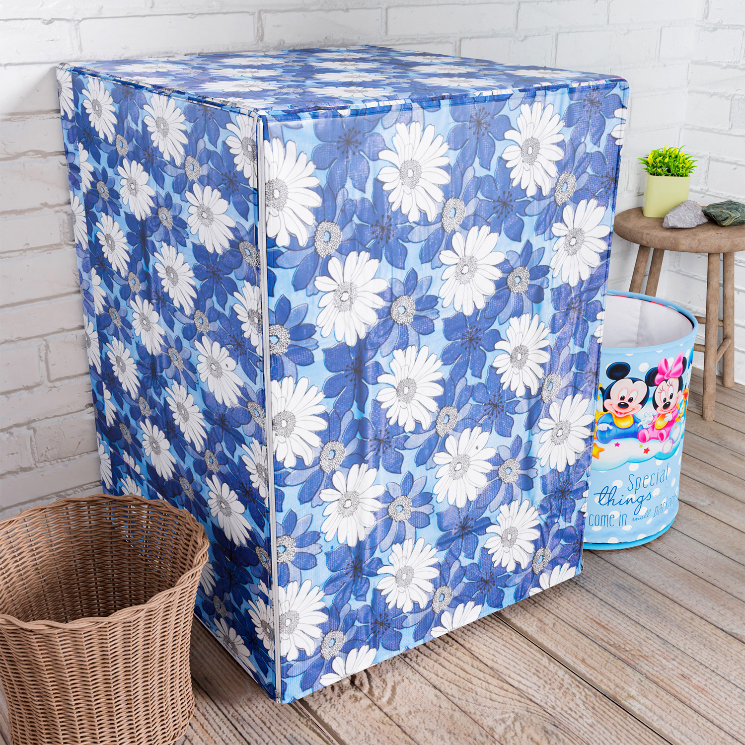 Kuber Industries Washing Machine Cover | Sun Flower Print Washing Machine Cover | PVC Front Load Washing Machine Cover | Blue