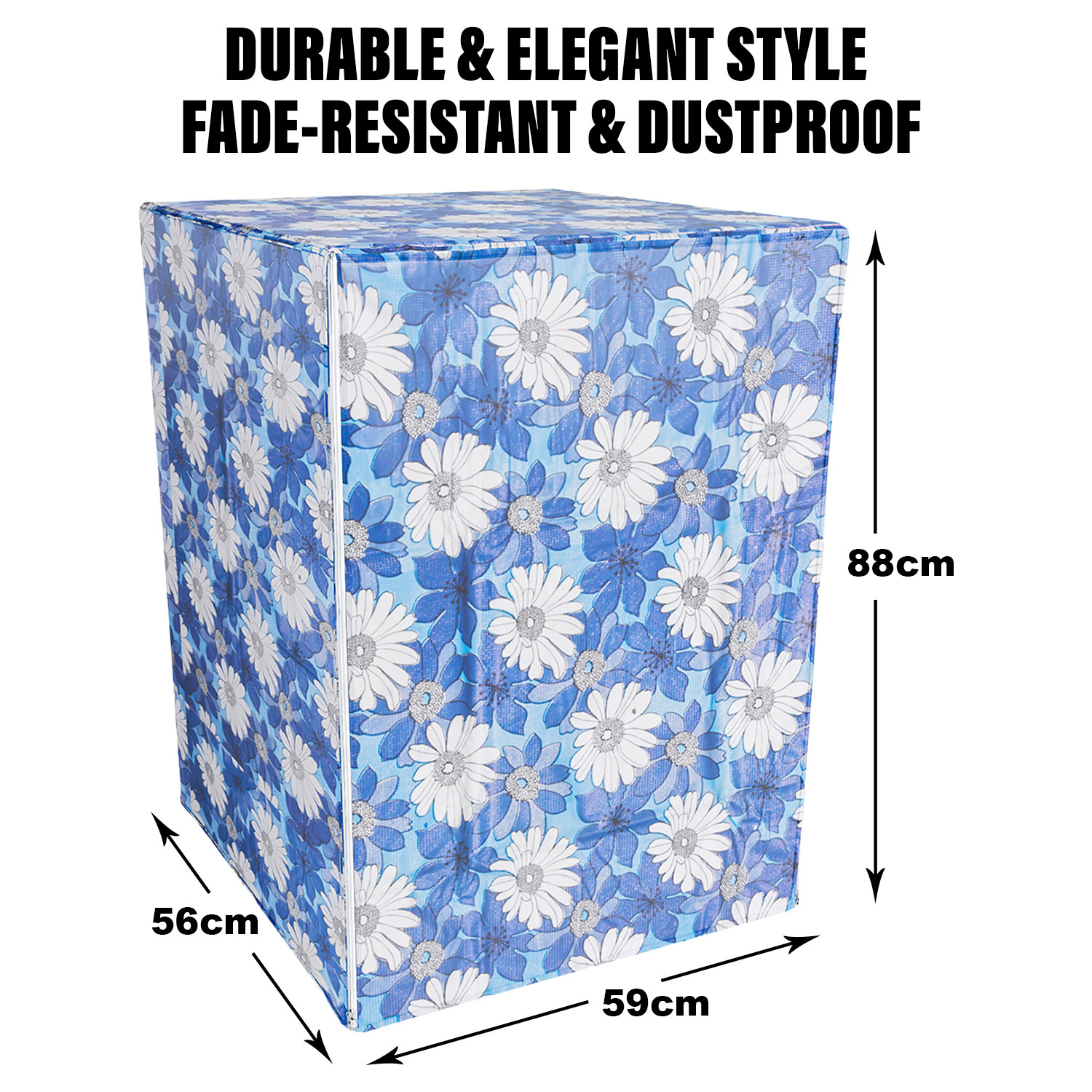 Kuber Industries Washing Machine Cover | Sun Flower Print Washing Machine Cover | PVC Front Load Washing Machine Cover | Blue
