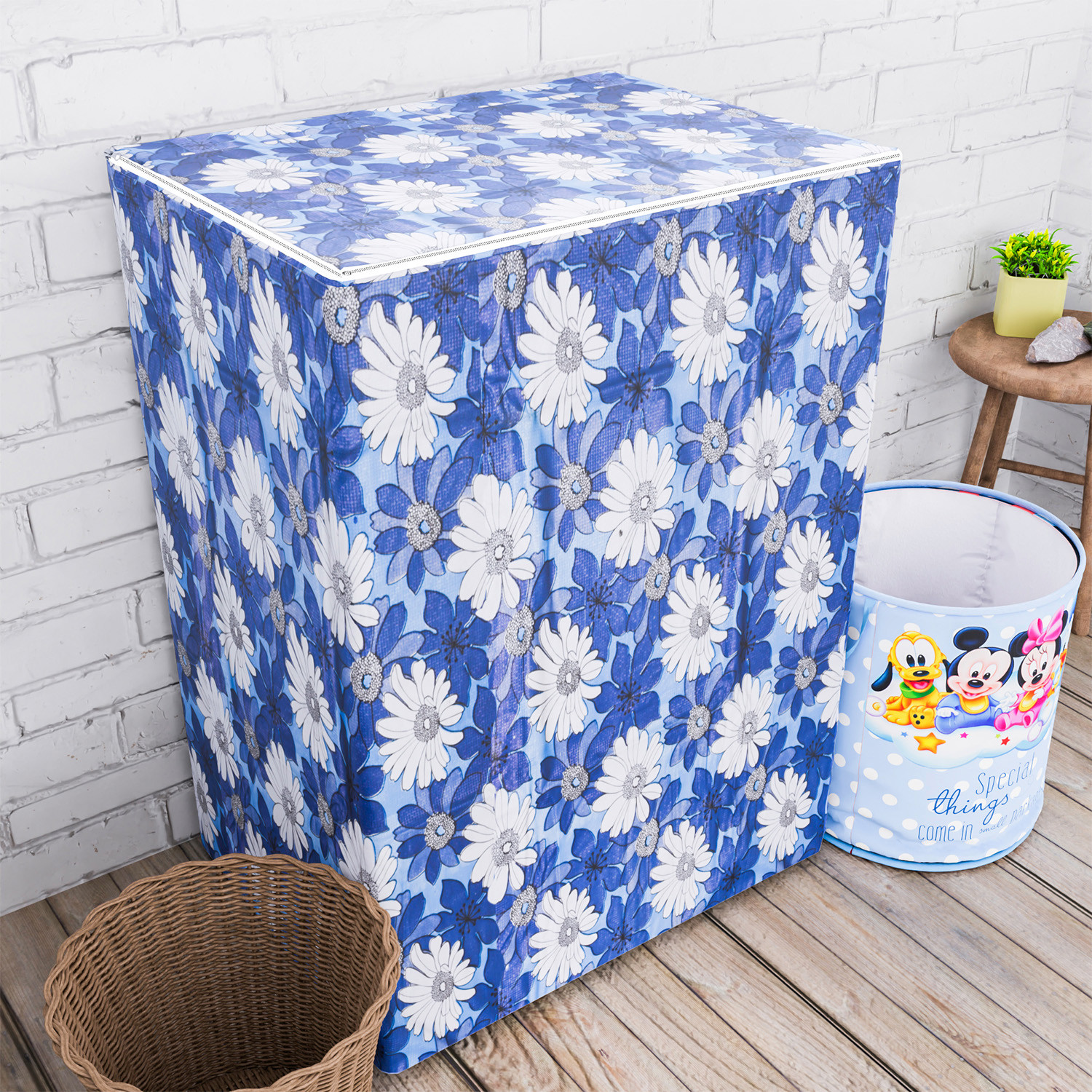 Kuber Industries Washing Machine Cover | Sun Flower Print Washing Machine Cover | PVC Top Load Semi-Automatic Washing Machine Cover | Blue