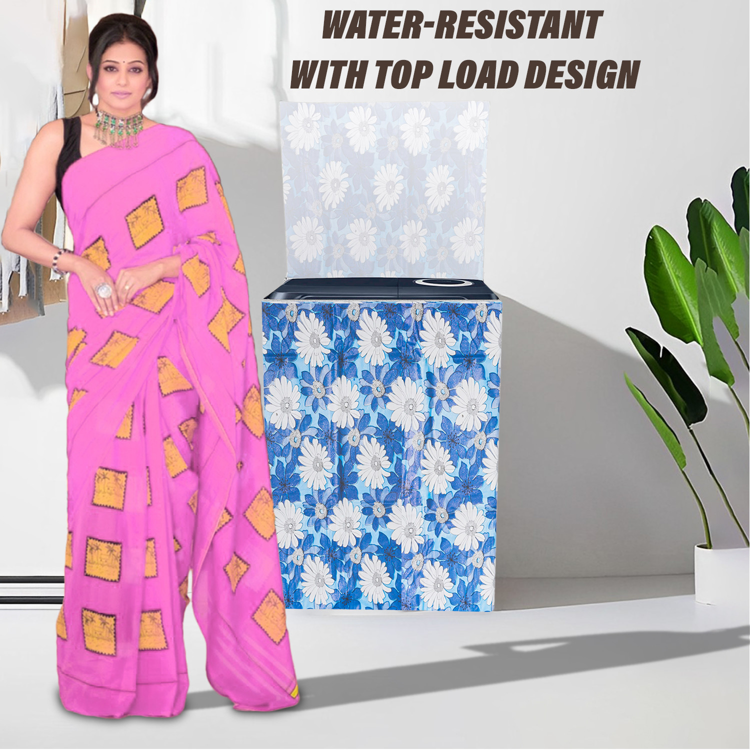 Kuber Industries Washing Machine Cover | Sun Flower Print Washing Machine Cover | PVC Top Load Semi-Automatic Washing Machine Cover | Blue