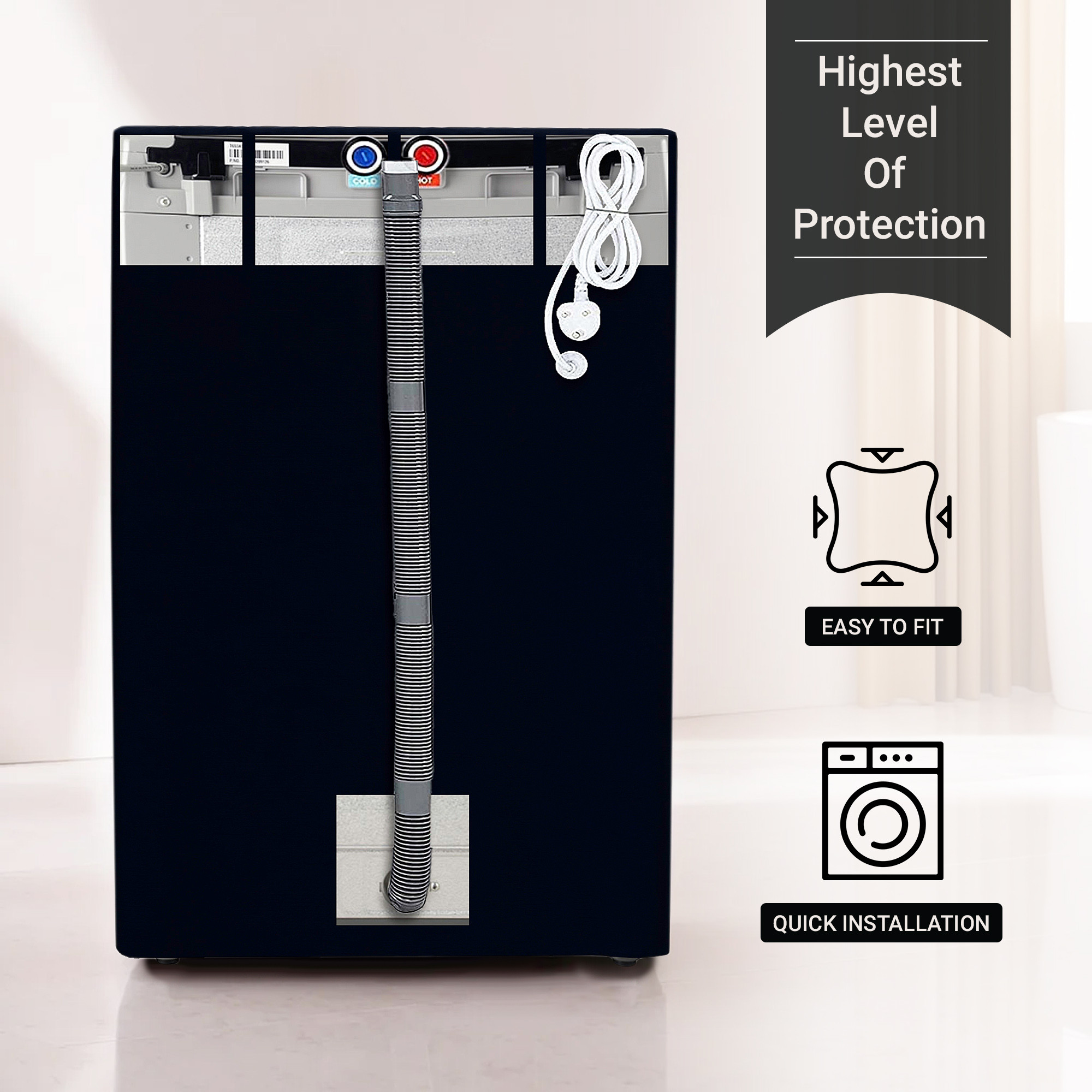 Kuber Industries Washing Machine Cover  Top Load Fully-Automatic Washer Covers  Ideal For 6 kg 65 kg 7 kg  75 kg  Waterproof  Dust-Proof Machine Cover  Plain  Blue