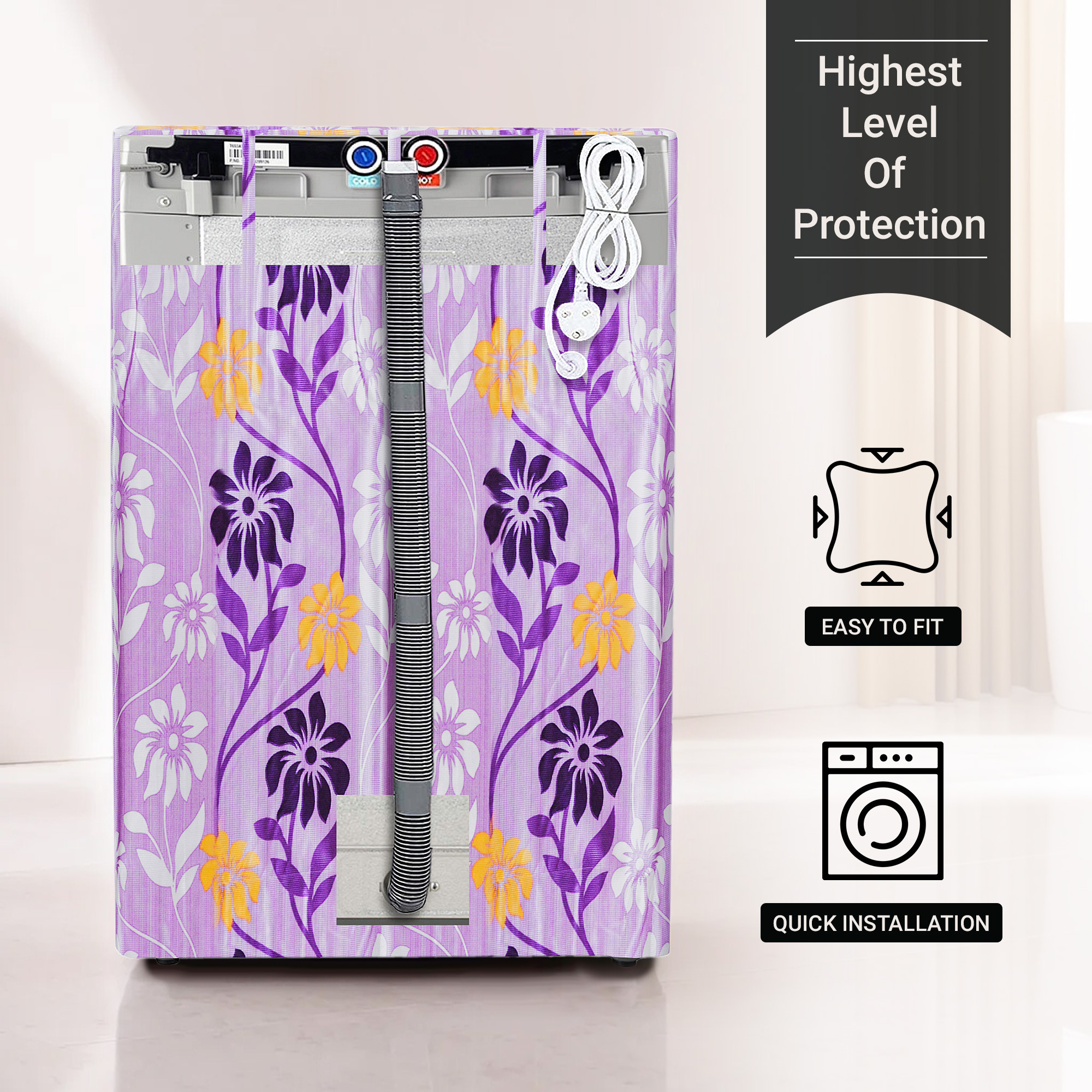 Kuber Industries Washing Machine Cover  Top Load Fully-Automatic Washer Covers  Ideal For 6 kg 65 kg 7 kg  75 kg  Waterproof  Dust-Proof Machine Cover  Kniting Square  Purple