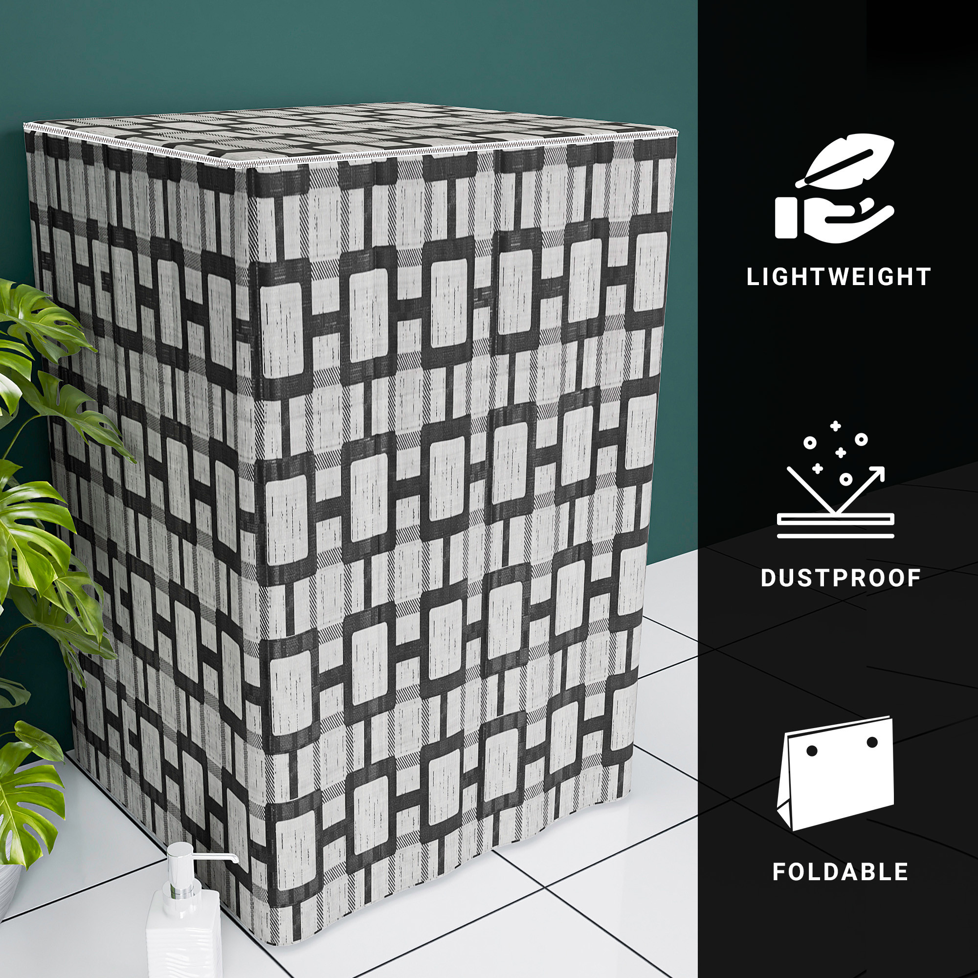 Kuber Industries Washing Machine Cover  Top Load Fully-Automatic Washer Covers  Ideal For 6 kg 65 kg 7 kg  75 kg  Waterproof  Dust-Proof Machine Cover  Bada Check  Grey