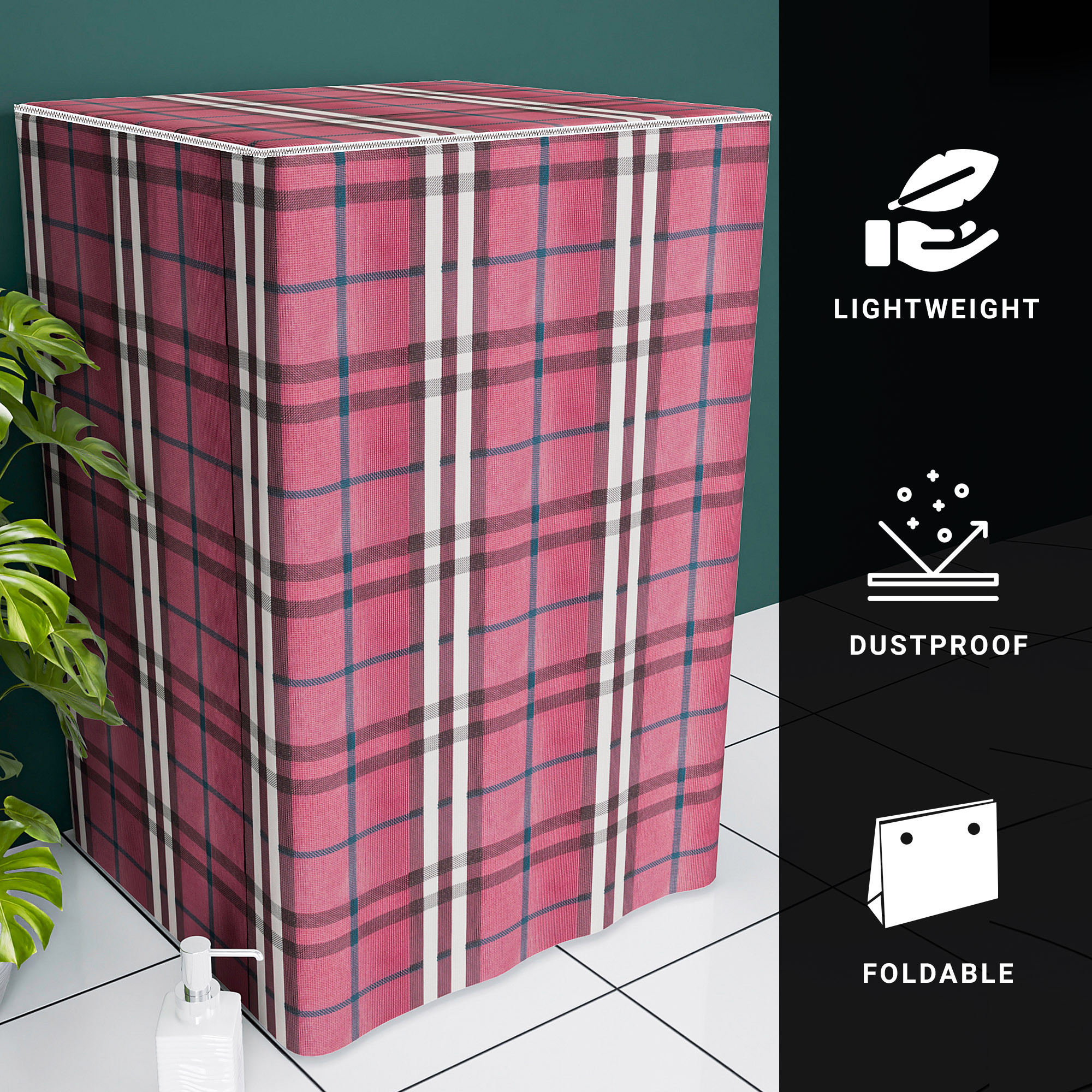 Kuber Industries Washing Machine Cover  Top Load Fully-Automatic Washer Covers  Ideal For 6 kg 65 kg 7 kg  75 kg  Waterproof  Dust-Proof Machine Cover  Bada Check  Maroon