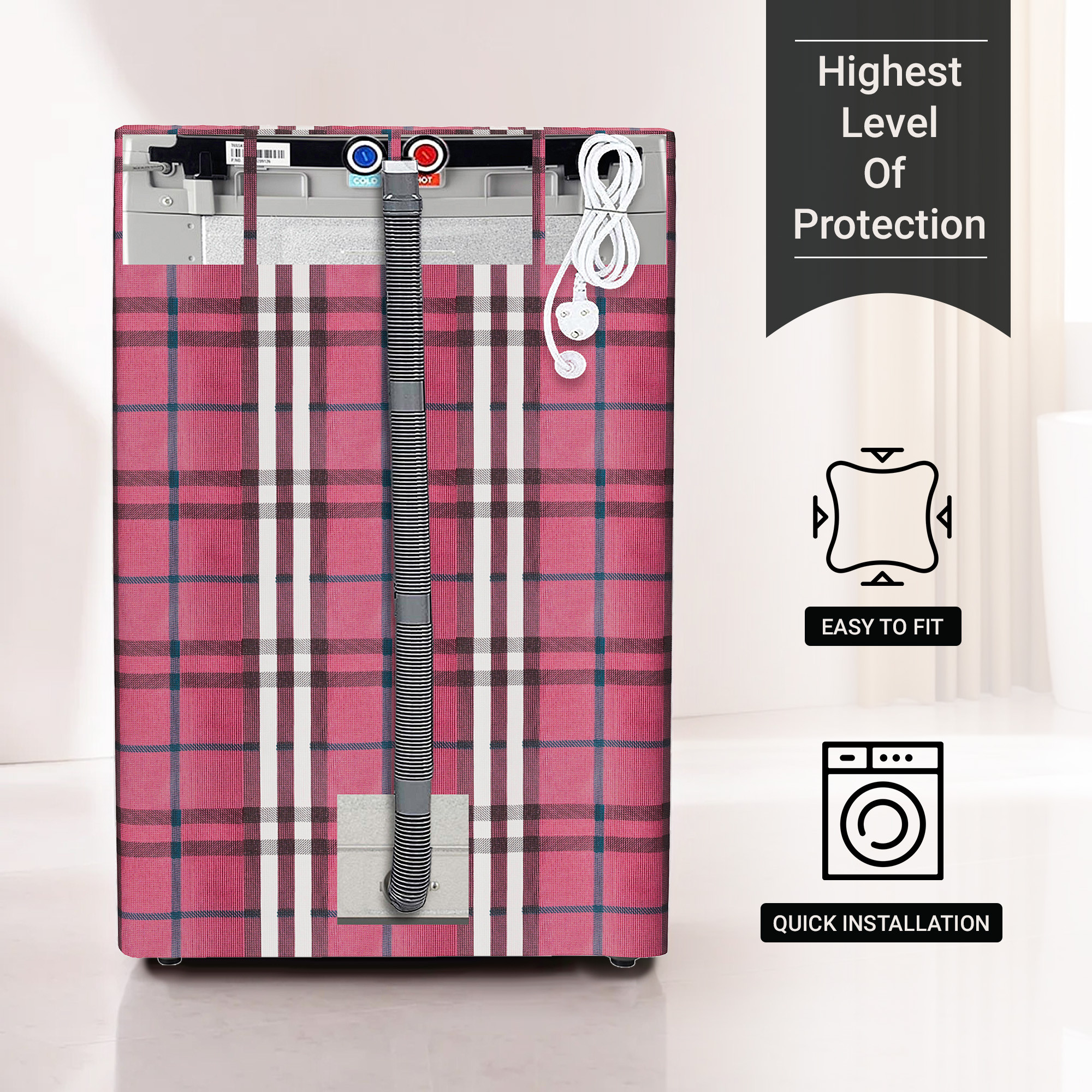 Kuber Industries Washing Machine Cover  Top Load Fully-Automatic Washer Covers  Ideal For 6 kg 65 kg 7 kg  75 kg  Waterproof  Dust-Proof Machine Cover  Bada Check  Maroon