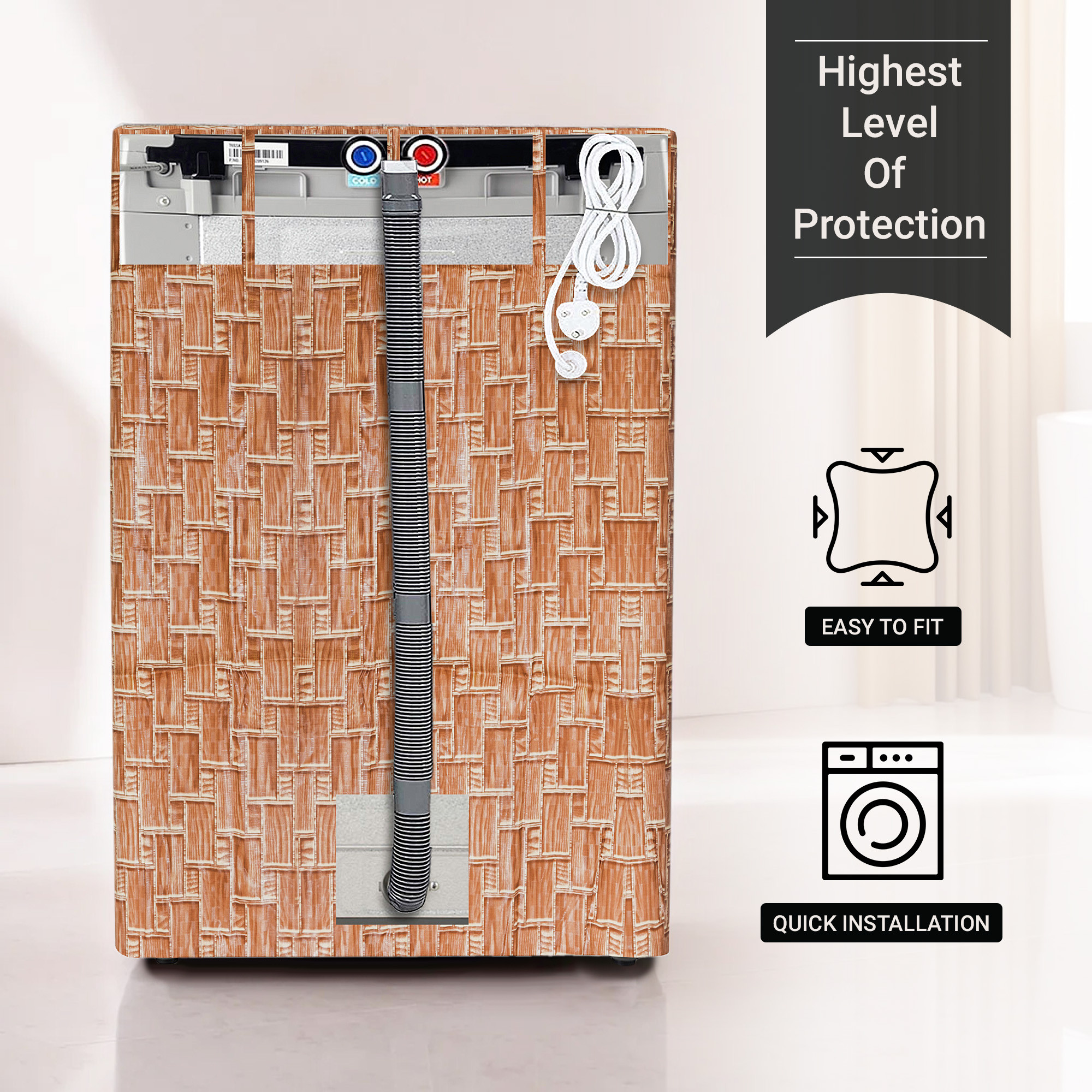 Kuber Industries Washing Machine Cover  Top Load Fully-Automatic Washer Covers  Ideal For 6 kg 65 kg 7 kg  75 kg  Waterproof  Dust-Proof Machine Cover  New Check  Golden