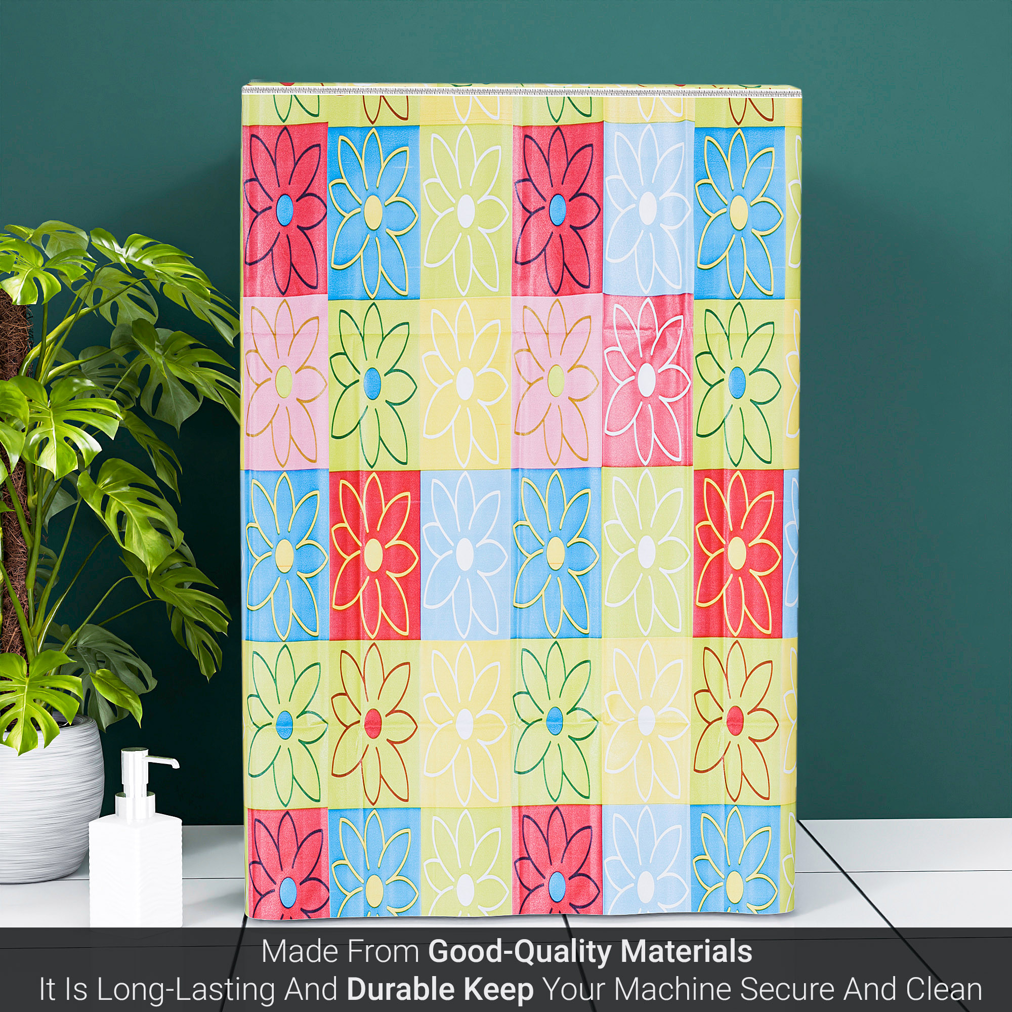 Kuber Industries Washing Machine Cover  Top Load Fully-Automatic Washer Covers  Ideal For 6 kg 65 kg 7 kg  75 kg  Waterproof  Dust-Proof Machine Cover  Check Flower  Multicolor