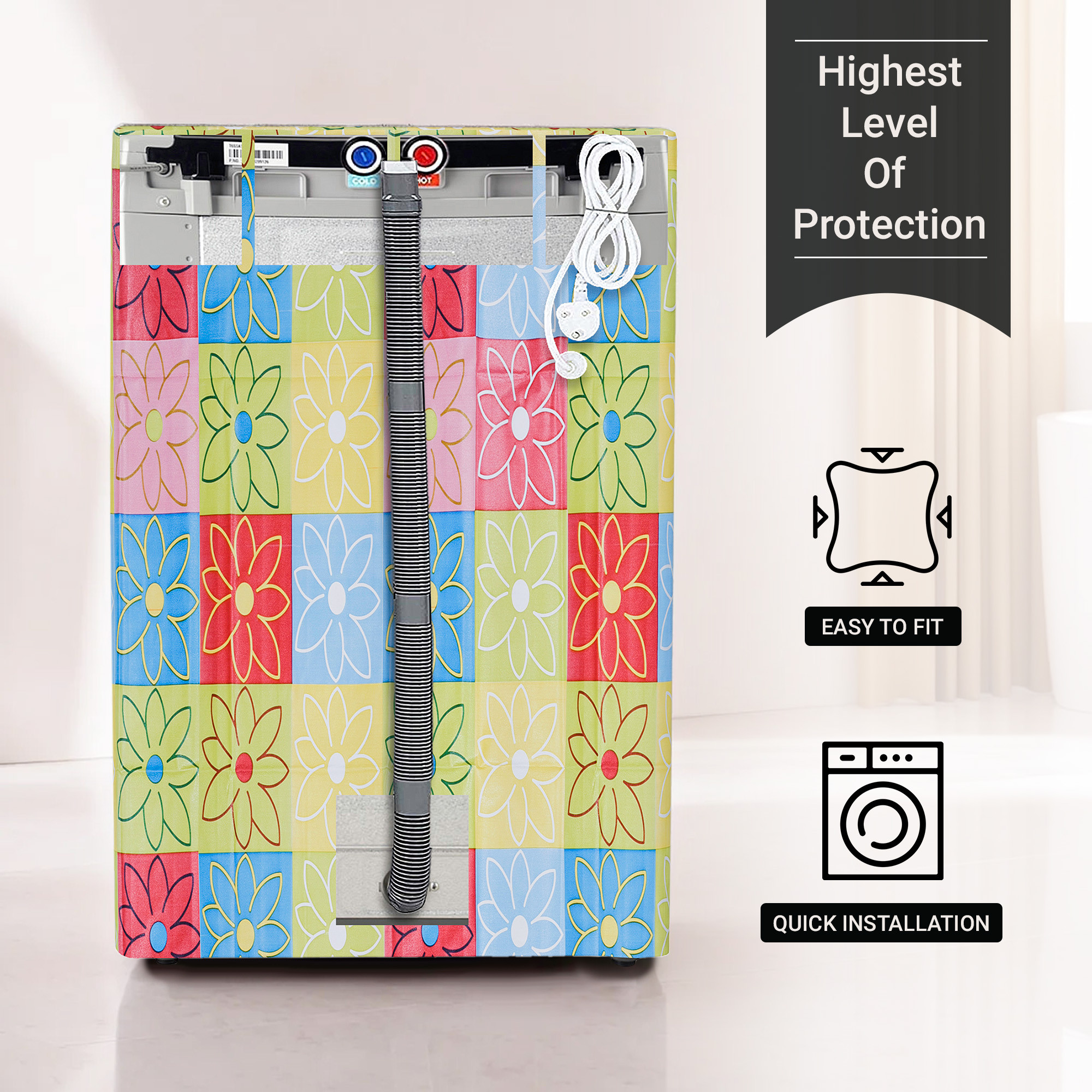 Kuber Industries Washing Machine Cover  Top Load Fully-Automatic Washer Covers  Ideal For 6 kg 65 kg 7 kg  75 kg  Waterproof  Dust-Proof Machine Cover  Check Flower  Multicolor