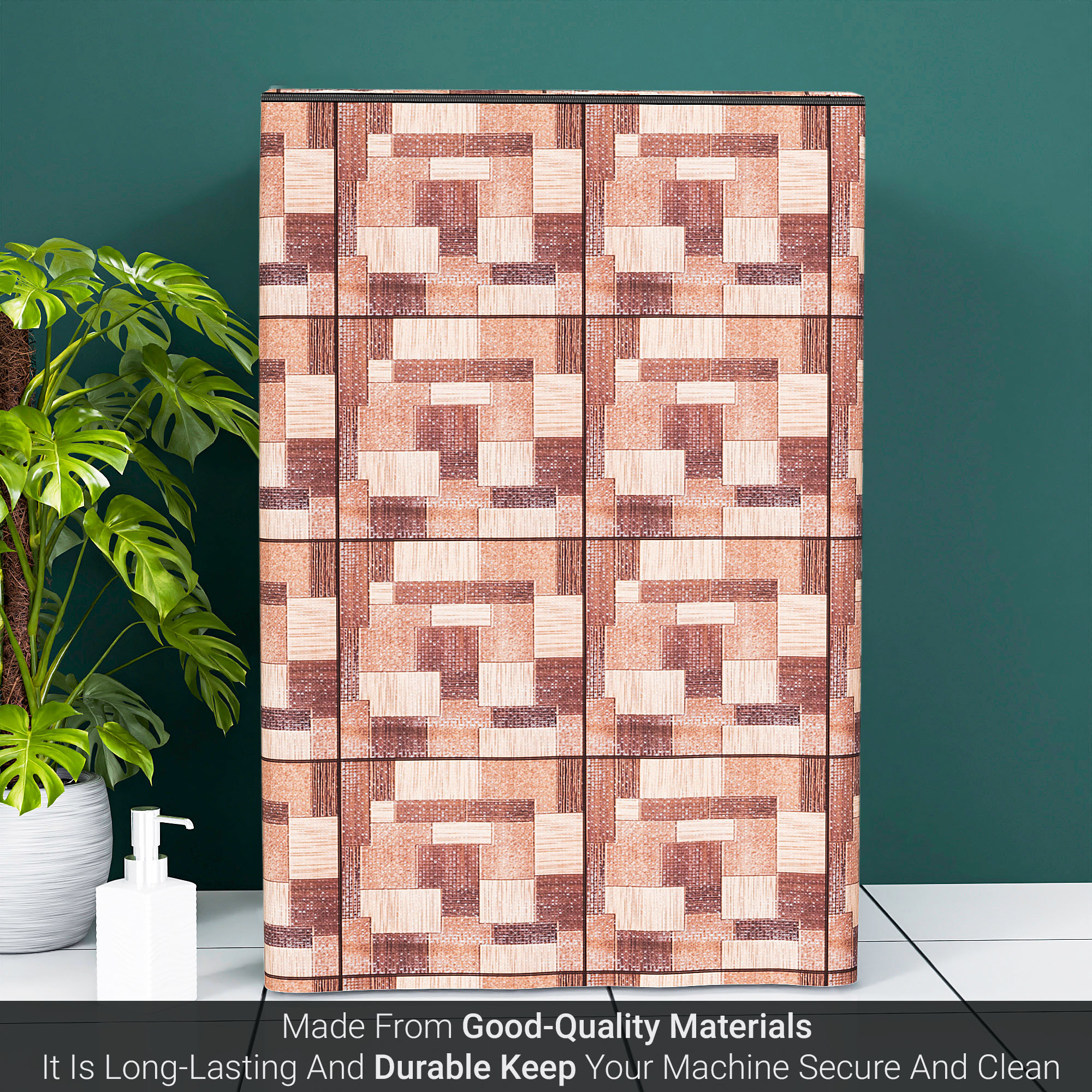 Kuber Industries Washing Machine Cover  Top Load Fully-Automatic Washer Covers  Ideal For 6 kg 65 kg 7 kg  75 kg  Waterproof  Dust-Proof Machine Cover  New Check  Brown