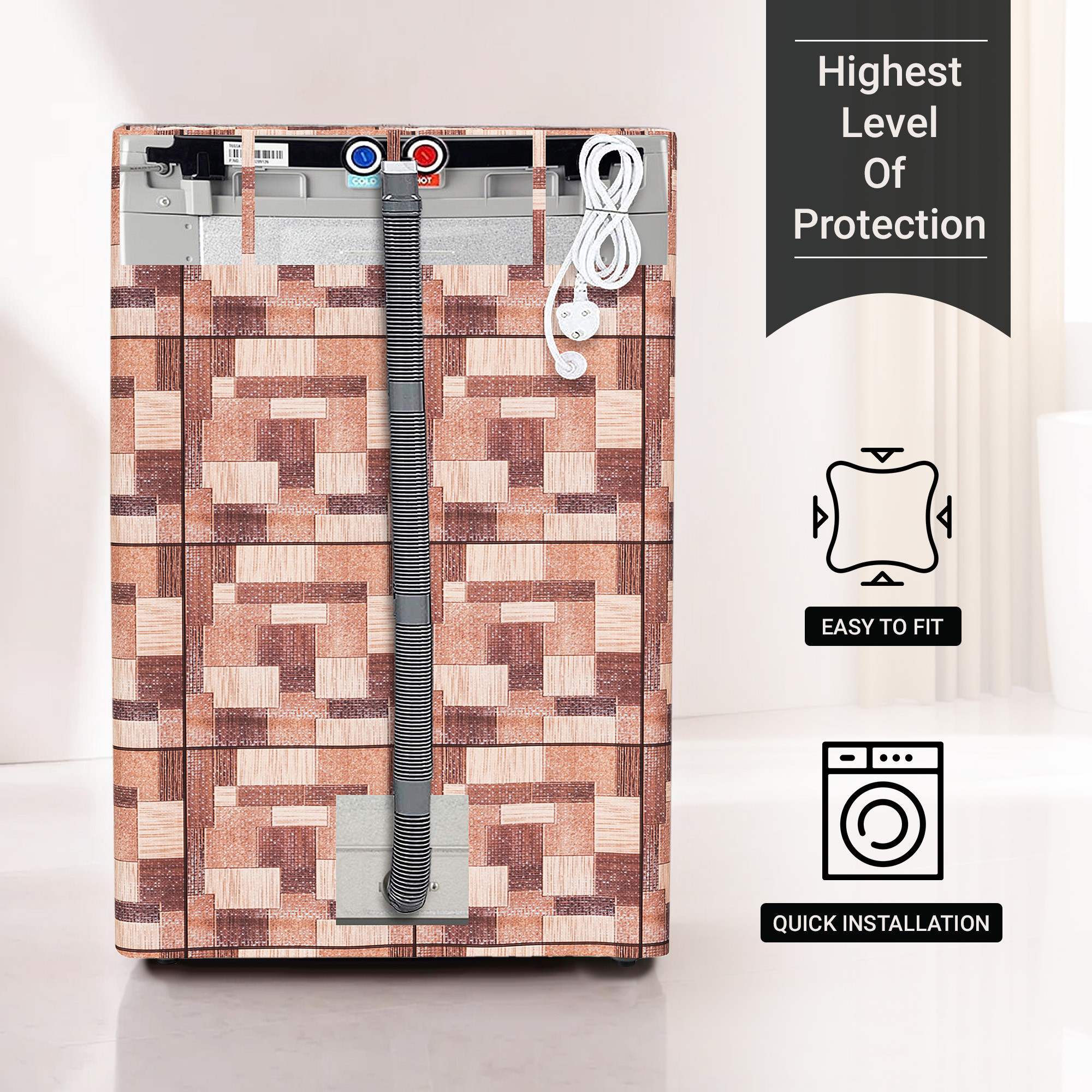 Kuber Industries Washing Machine Cover  Top Load Fully-Automatic Washer Covers  Ideal For 6 kg 65 kg 7 kg  75 kg  Waterproof  Dust-Proof Machine Cover  New Check  Brown