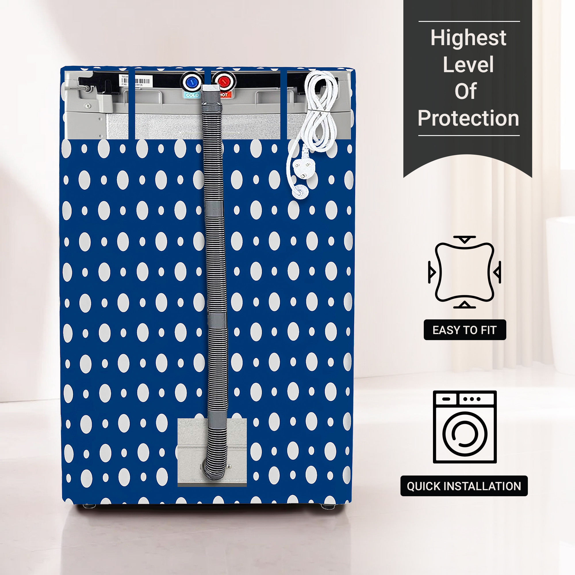 Kuber Industries Washing Machine Cover  Top Load Fully-Automatic Washer Covers  Ideal For 6 kg 65 kg 7 kg  75 kg  Waterproof  Dust-Proof Machine Cover  Dot Print  Blue