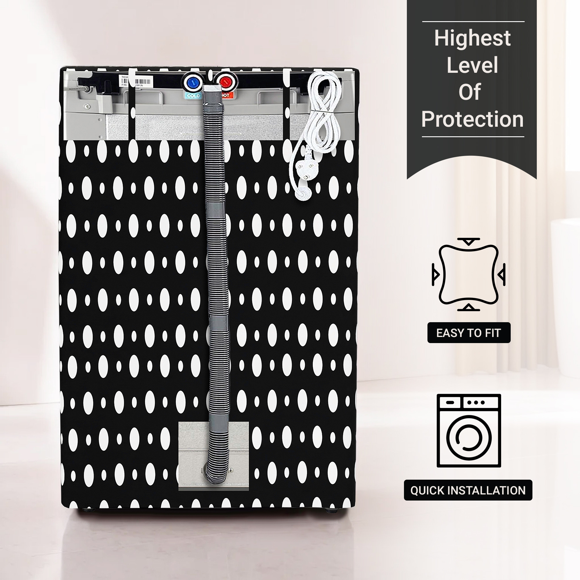 Kuber Industries Washing Machine Cover  Top Load Fully-Automatic Washer Covers  Ideal For 6 kg 65 kg 7 kg  75 kg  Waterproof  Dust-Proof Machine Cover  Dot Print  Grey