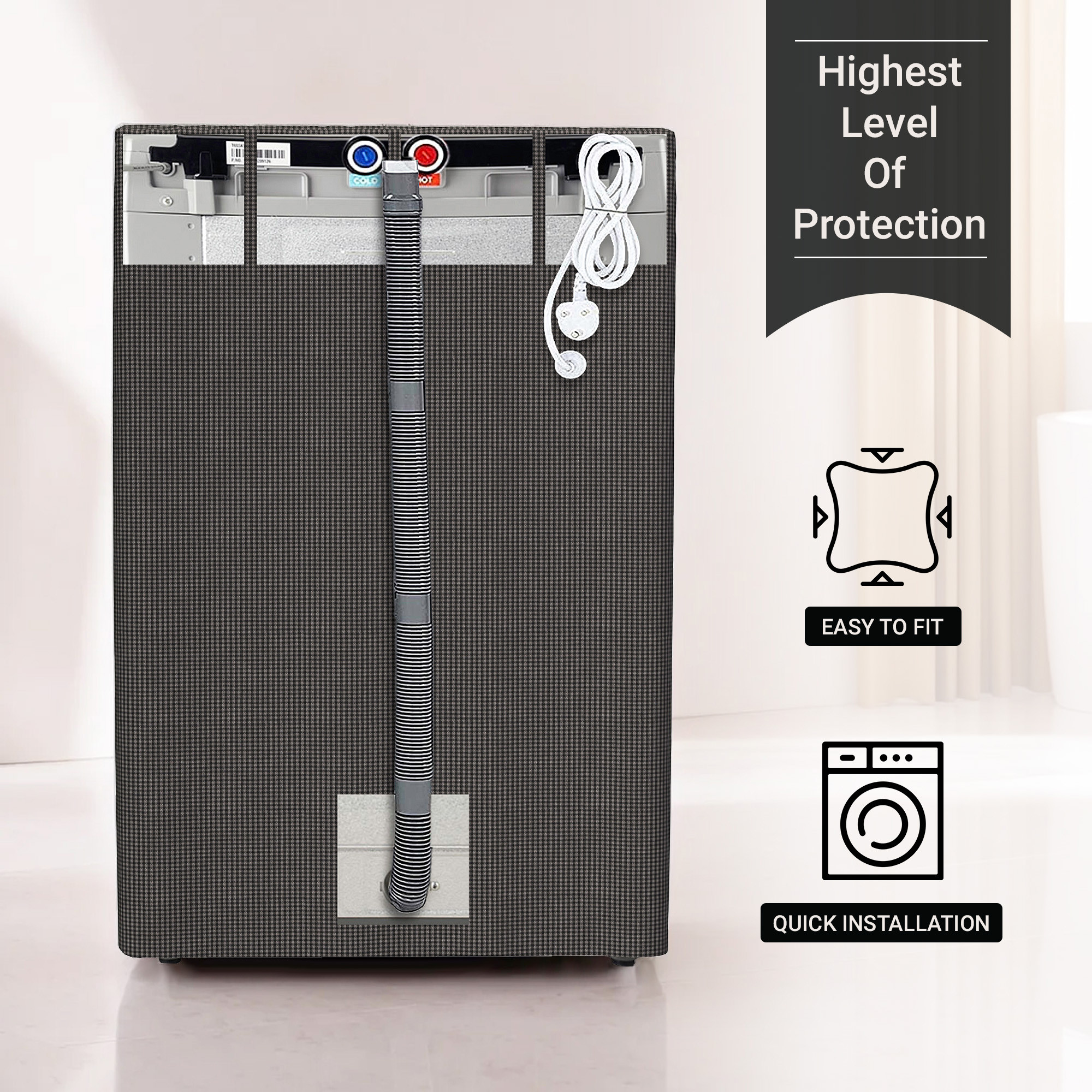 Kuber Industries Washing Machine Cover  Top Load Fully-Automatic Washer Covers  Ideal For 6 kg 65 kg 7 kg  75 kg  Waterproof  Dust-Proof Machine Cover  Mini Check  Brown