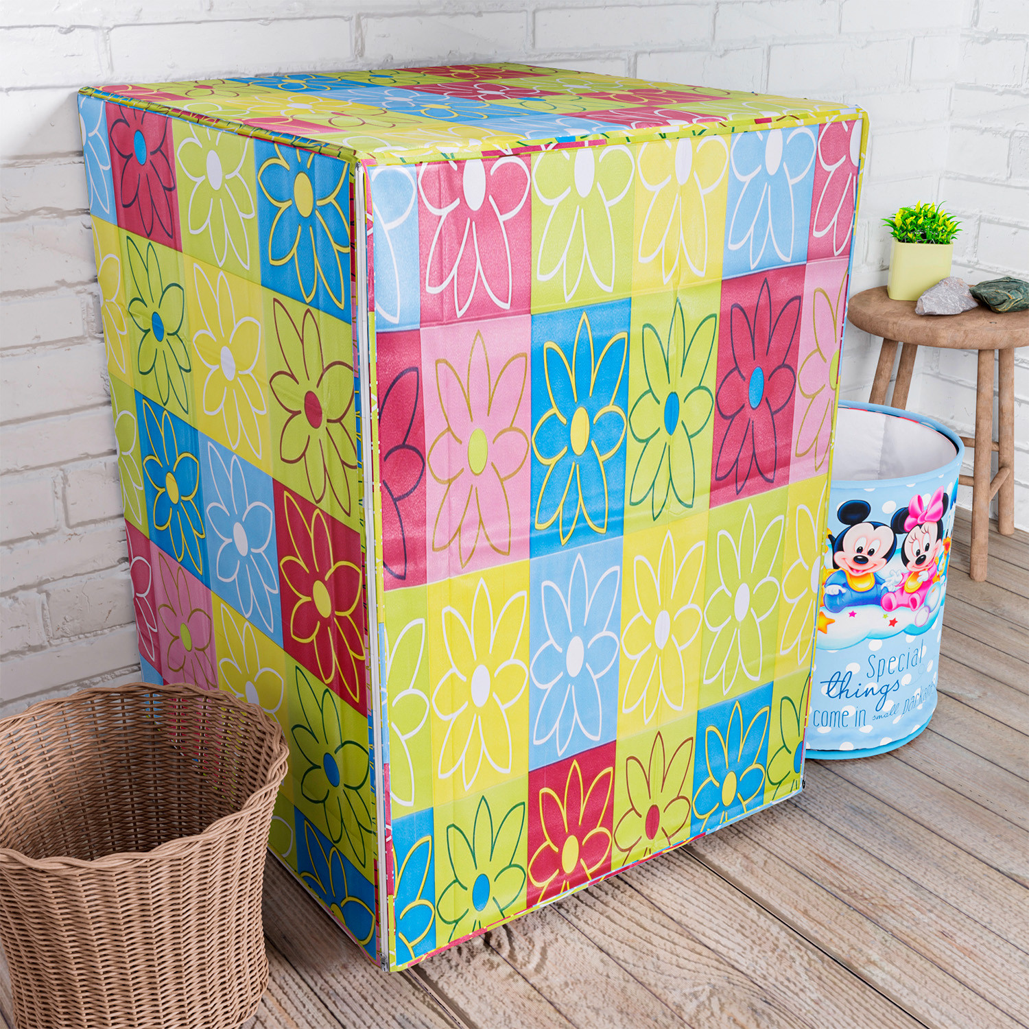 Kuber Industries Washing Machine Cover | Yellow & Check Print Washing Machine Cover | PVC | Front Load Washing Machine Cover | Multi