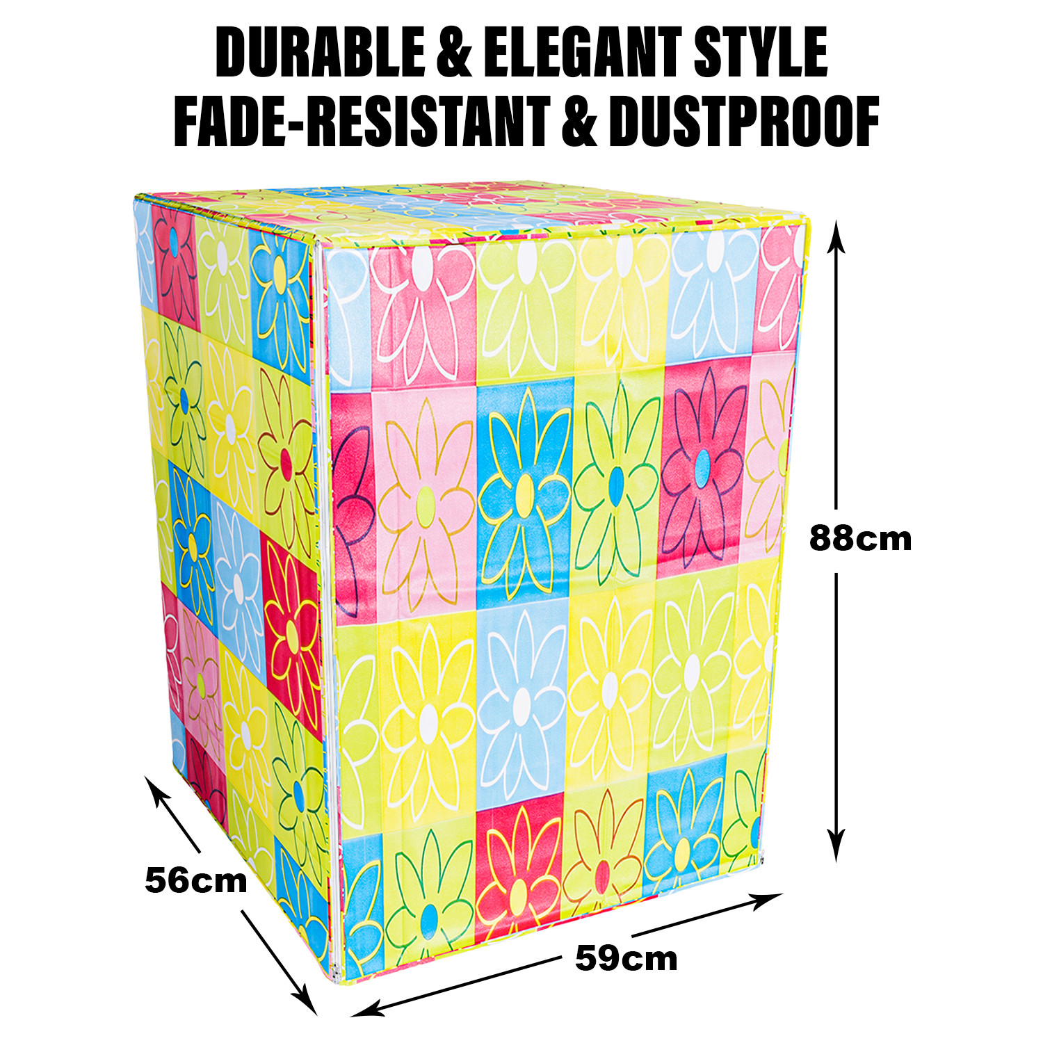 Kuber Industries Washing Machine Cover | Yellow & Check Print Washing Machine Cover | PVC | Front Load Washing Machine Cover | Multi
