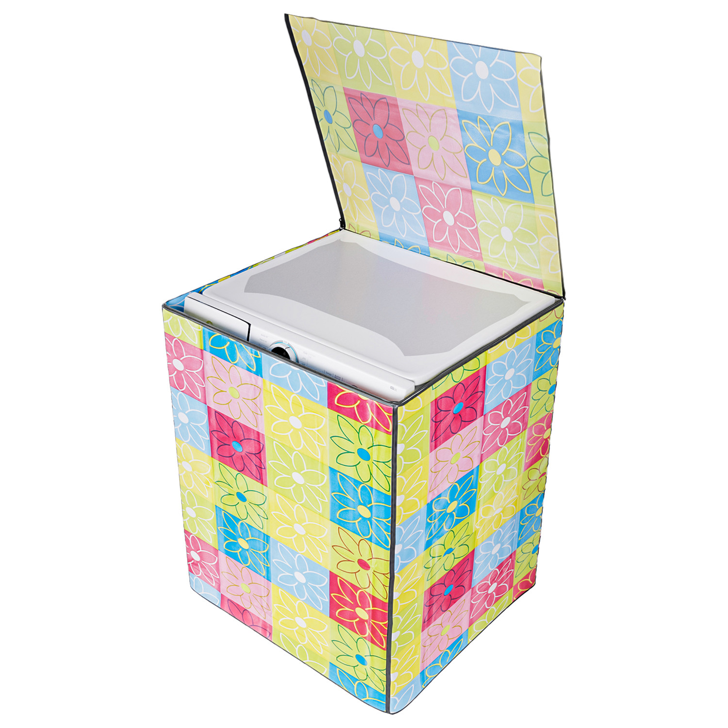 Kuber Industries Washing Machine Cover | Yellow & Check Print Washing Machine Cover | PVC | Top Load Fully-Automatic Washing Machine Cover | Multi