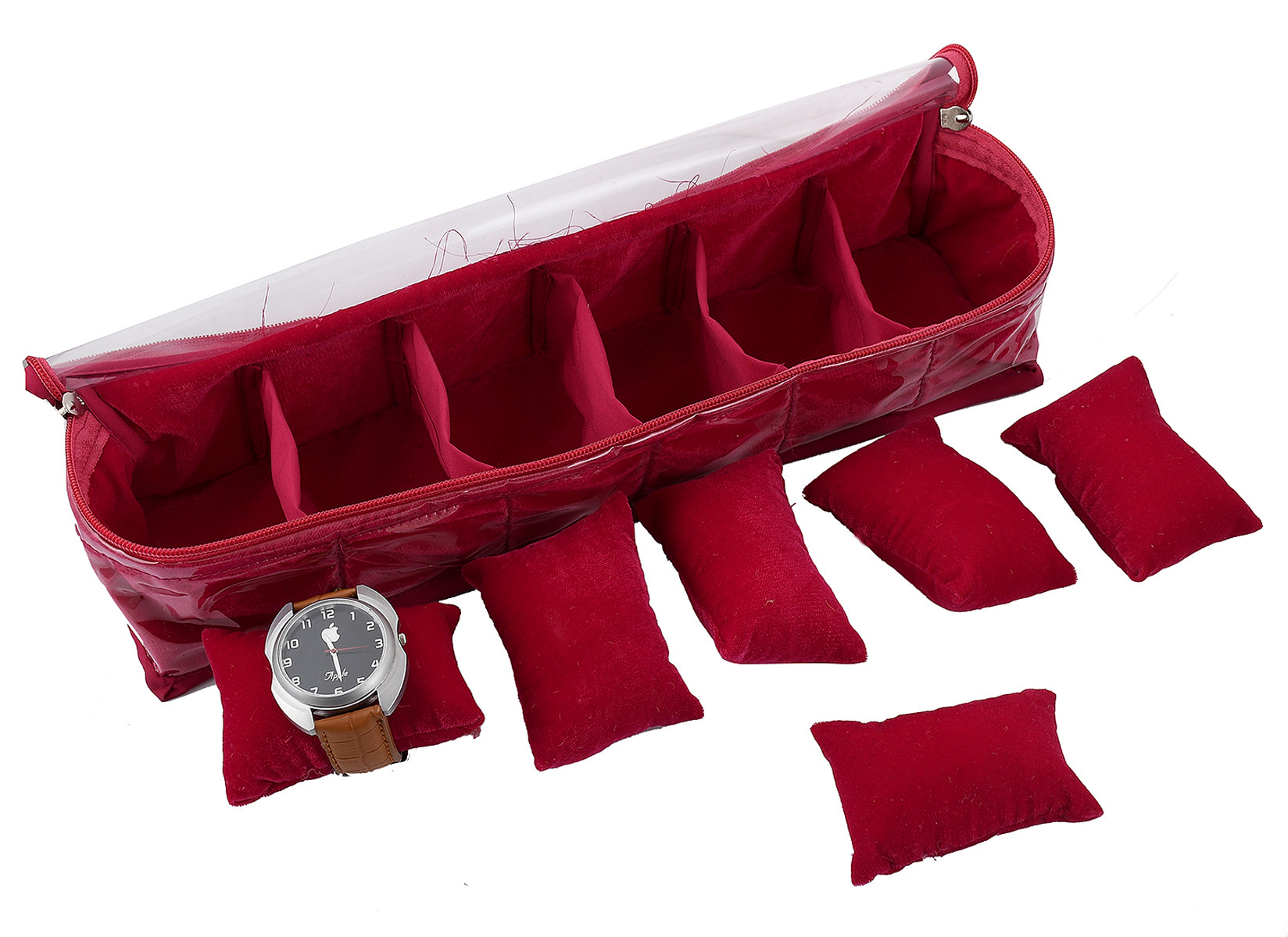 Kuber Industries Watch Case/Wrist Watch Holder/Watch Organizer/Bracelet Pouch Transparent Top Watch Case with 6 Roll (Pink)-KUBMART1668
