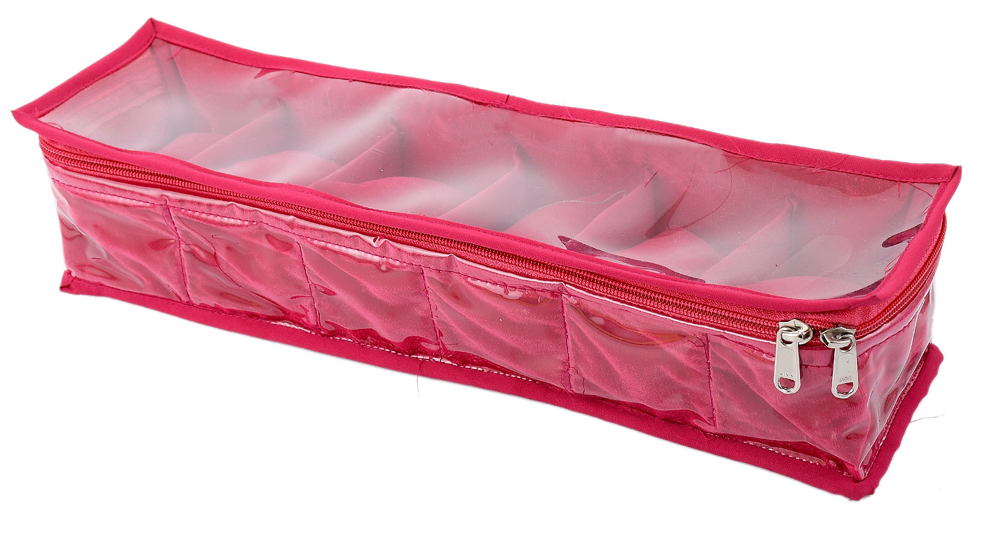 Kuber Industries Watch Case/Wrist Watch Holder/Watch Organizer/Bracelet Pouch Transparent Top Watch Case With 6 Roll  (Pink) -CTKTC39125