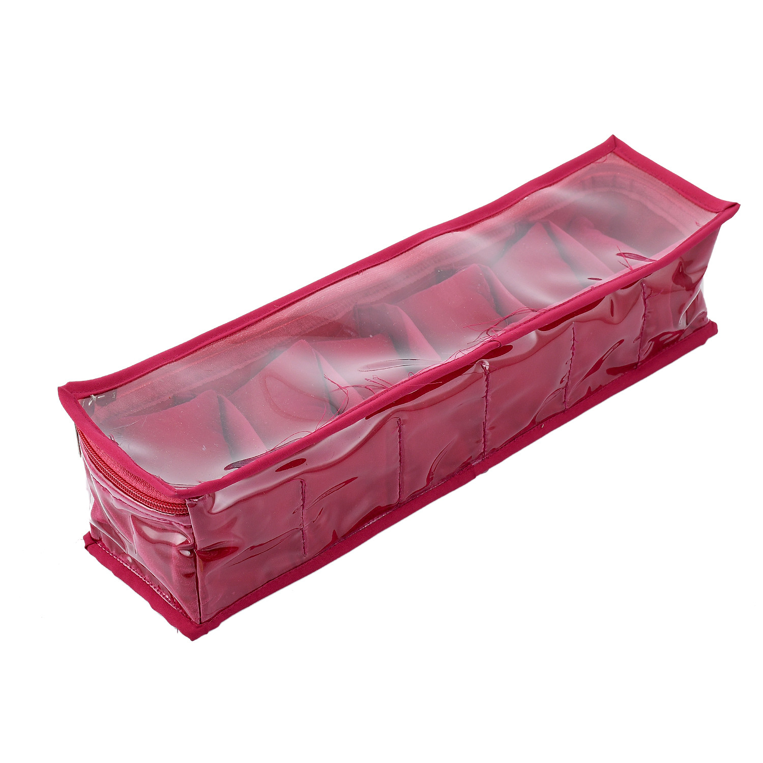 Kuber Industries Watch Case/Wrist Watch Holder/Watch Organizer/Bracelet Pouch Transparent Top Watch Case With 6 Roll  (Pink) -CTKTC39125