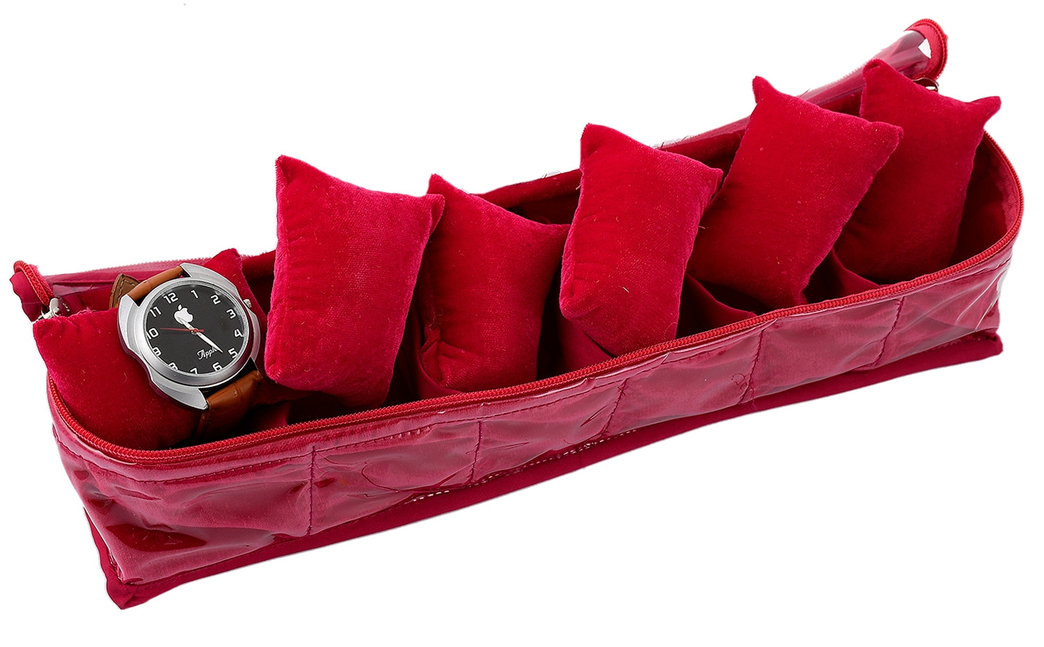 Kuber Industries Watch Case/Wrist Watch Holder/Watch Organizer/Bracelet Pouch Transparent Top Watch Case With 6 Roll  (Pink) -CTKTC39125