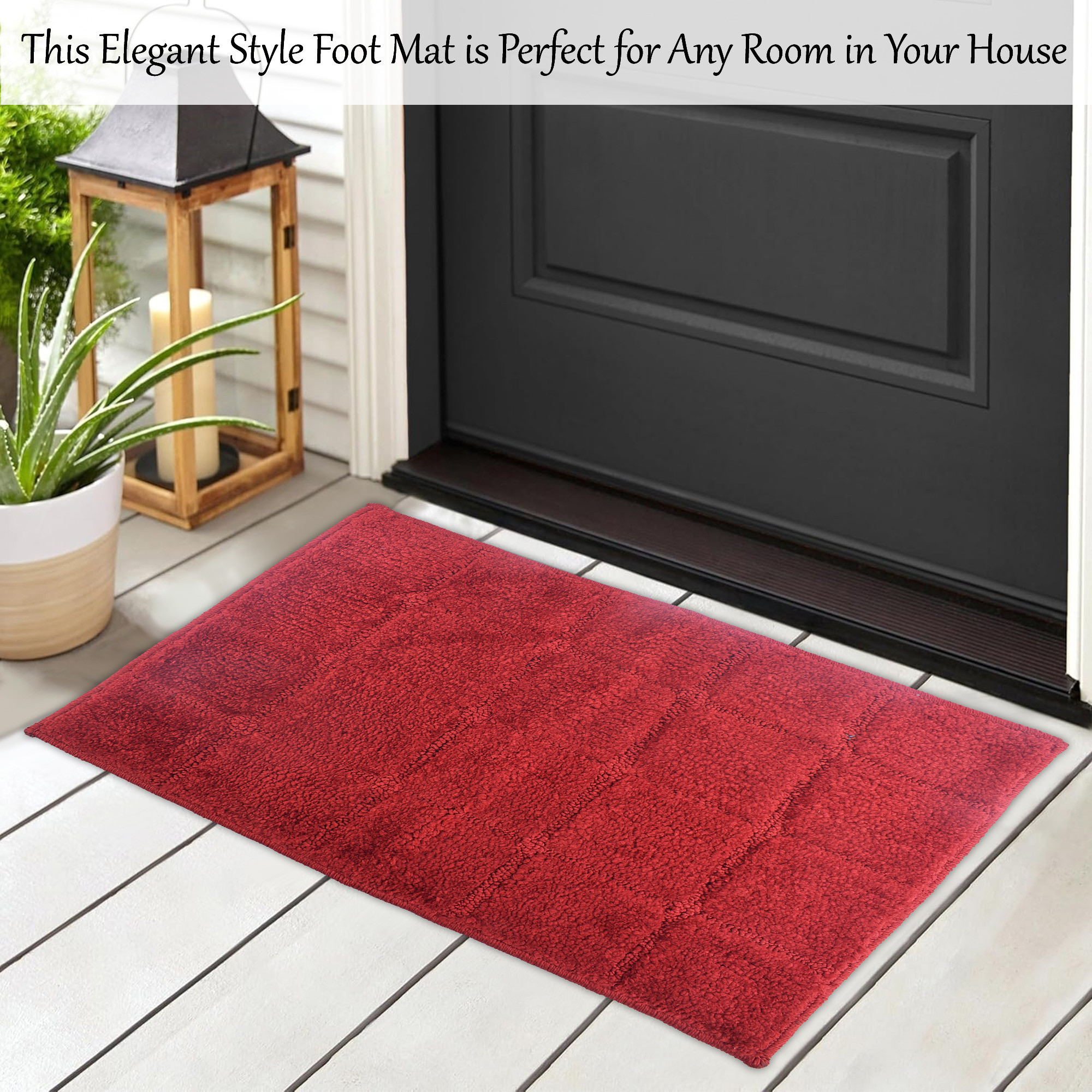 Kuber Industries Water Absorbing Bathroom Mat  Anti-Slip Door Foot Mats for Home Decor  Kitchen Floor Perdan  Checkered Design - Maroon