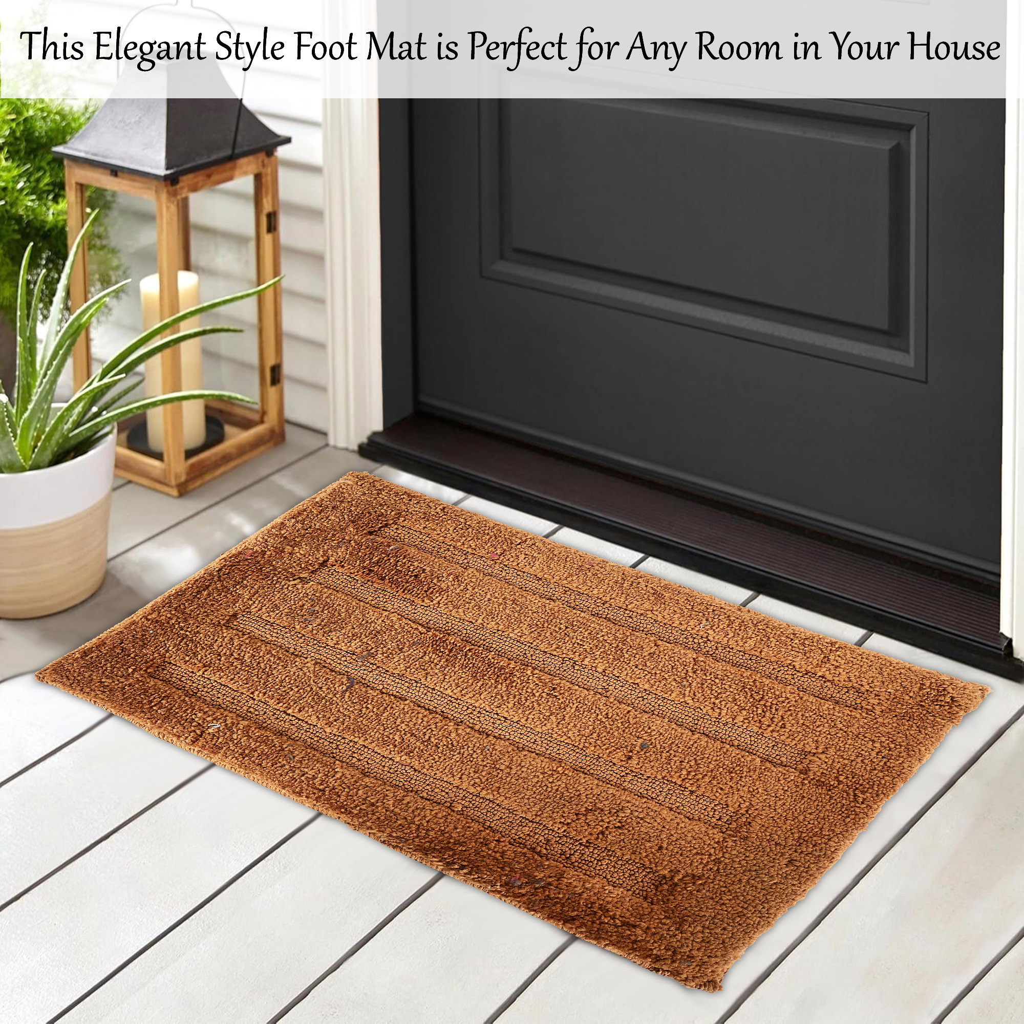 Kuber Industries Water Absorbing Bathroom Mat  Anti-Slip Door Foot Mats for Home Decor  Kitchen Floor Perdan  Stripes Design - Dark Brown