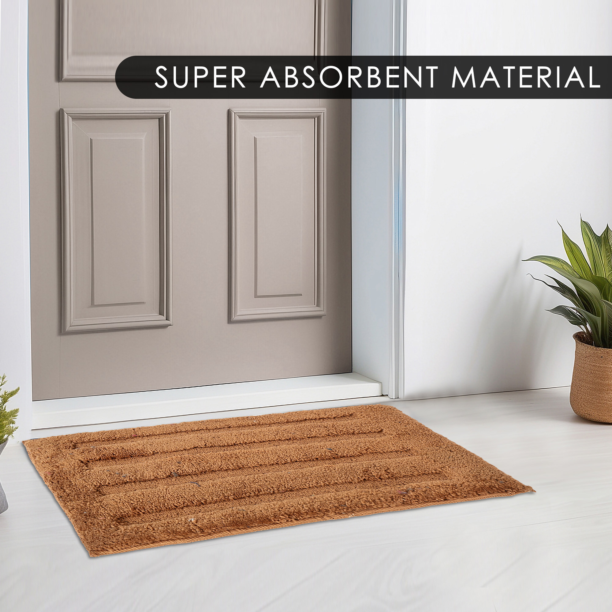 Kuber Industries Water Absorbing Bathroom Mat  Anti-Slip Door Foot Mats for Home Decor  Kitchen Floor Perdan  Stripes Design - Dark Brown