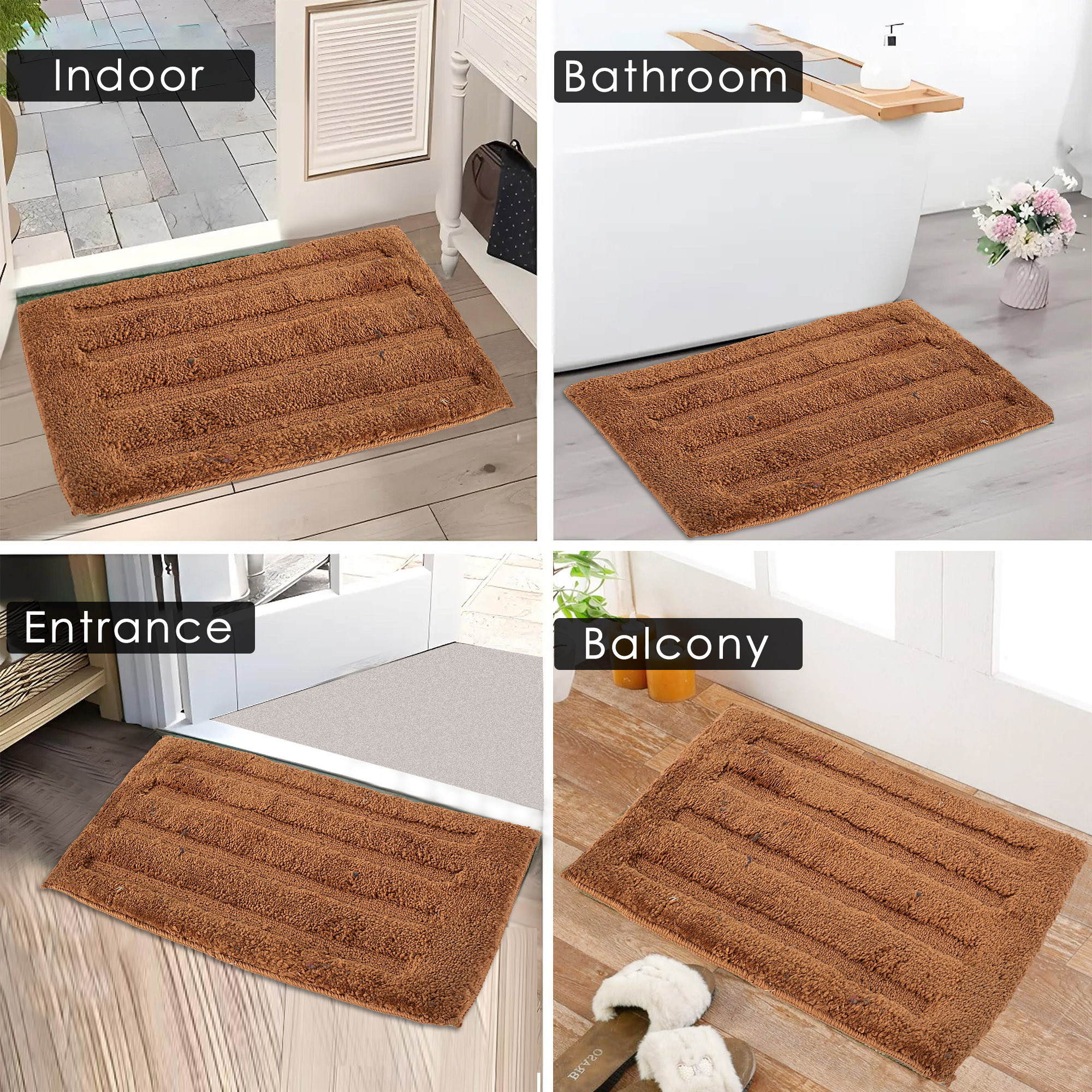 Kuber Industries Water Absorbing Bathroom Mat  Anti-Slip Door Foot Mats for Home Decor  Kitchen Floor Perdan  Stripes Design - Dark Brown