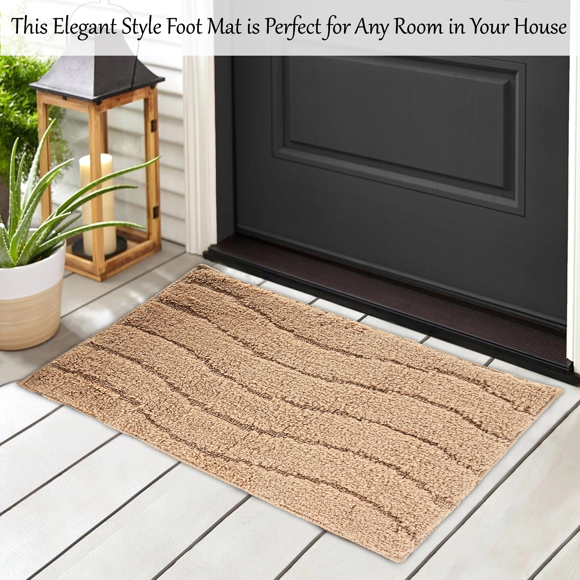 Kuber Industries Water Absorbing Bathroom Mat  Anti-Slip Door Foot Mats for Home Decor  Kitchen Floor Perdan  Waves Design - Light Brown