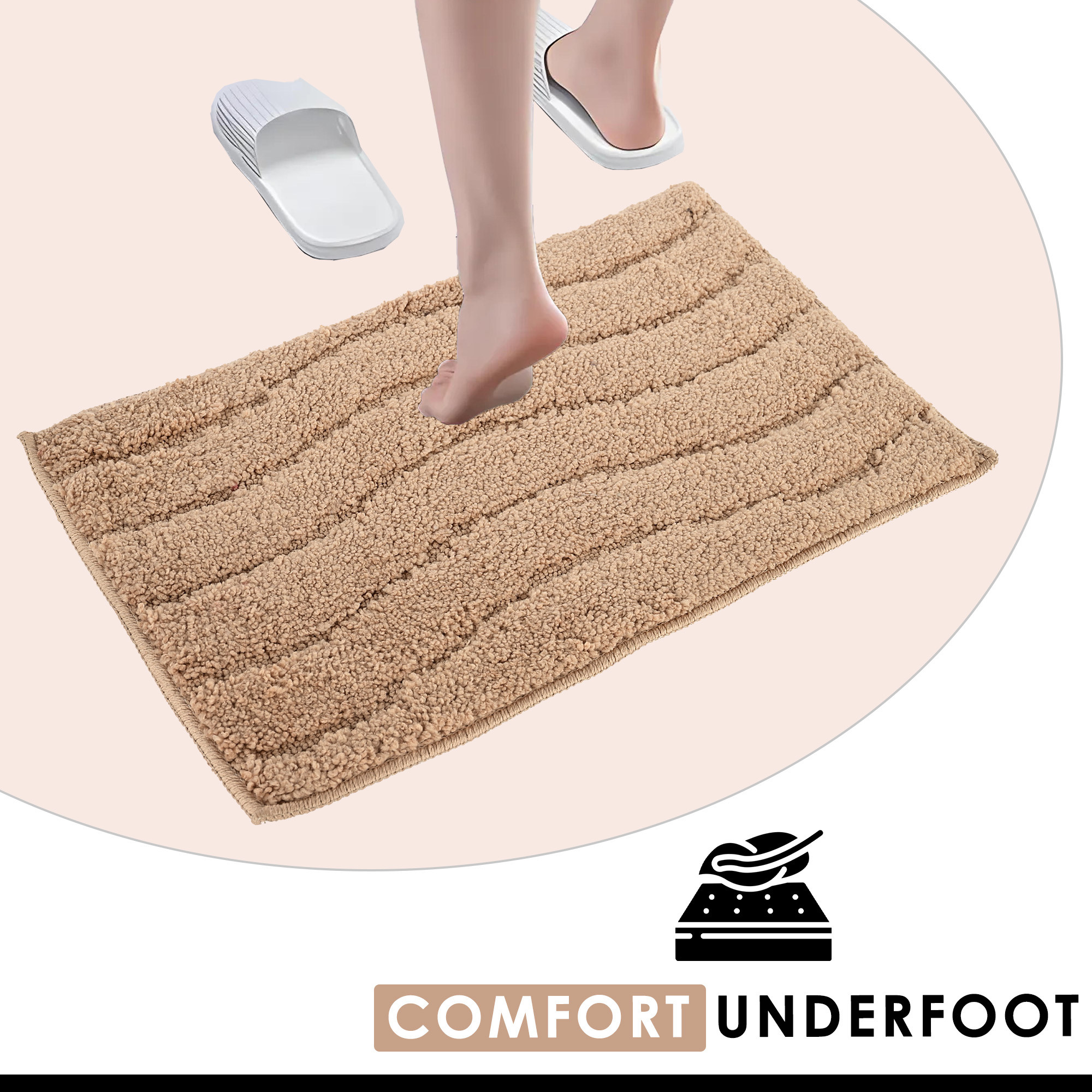 Kuber Industries Water Absorbing Bathroom Mat  Anti-Slip Door Foot Mats for Home Decor  Kitchen Floor Perdan  Waves Design - Light Brown