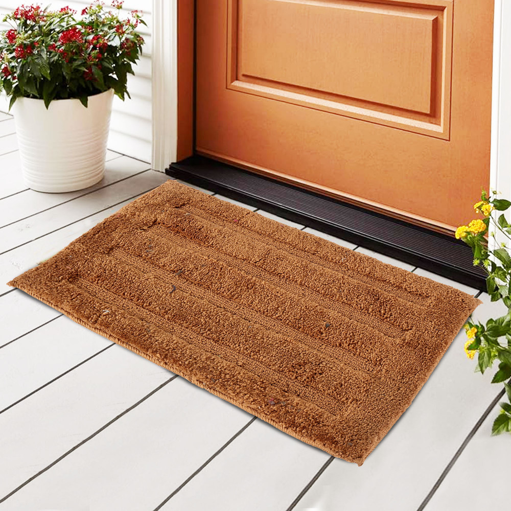 Image of Kuber Industries Water Absorbing Bathroom Mat | Anti-Slip Door Foot Mats for Home Decor &amp; Kitchen Floor Perdan | Stripes Design - Dark Brown