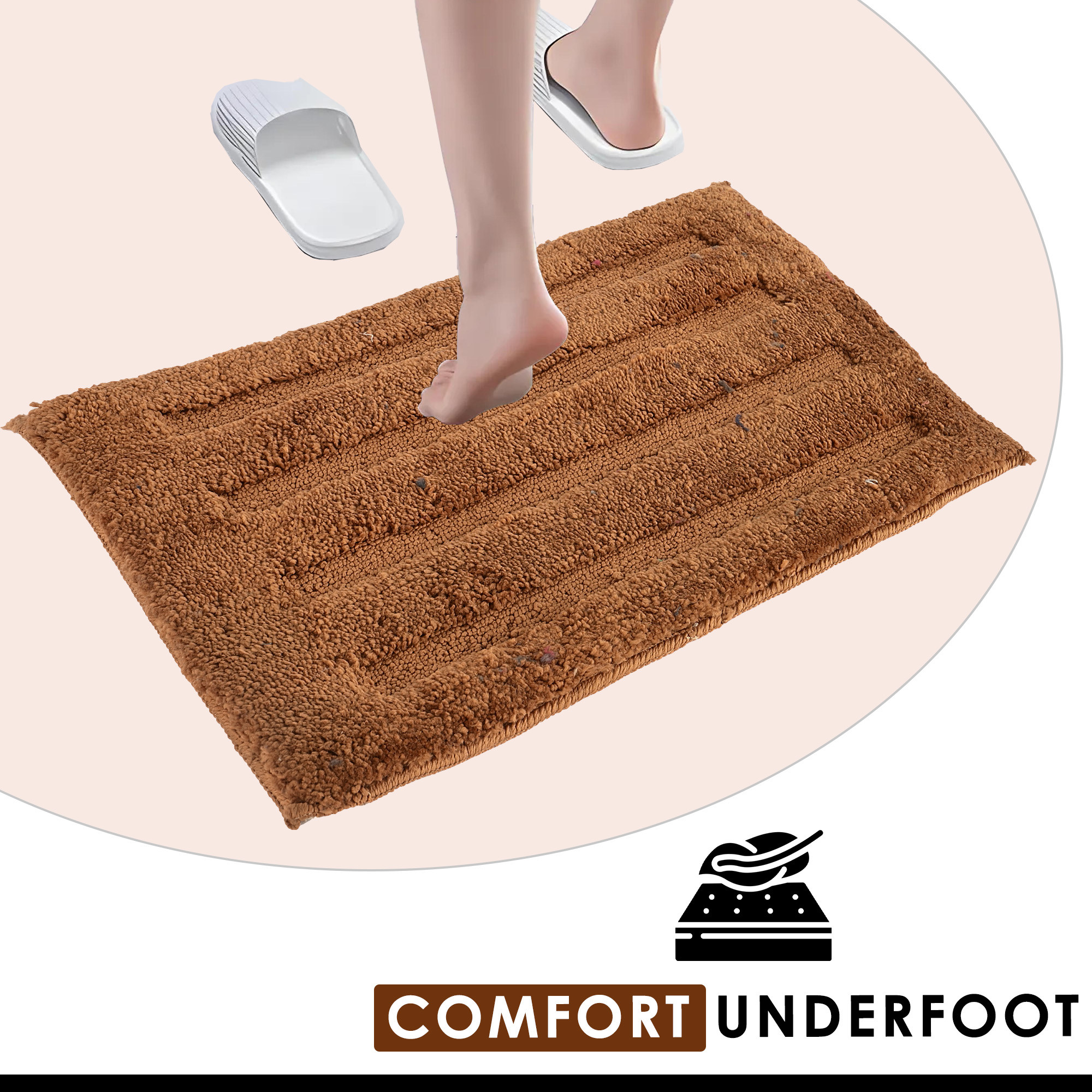 Kuber Industries Water Absorbing Bathroom Mat  Anti-Slip Door Foot Mats for Home Decor  Kitchen Floor Perdan  Stripes Design - Dark Brown