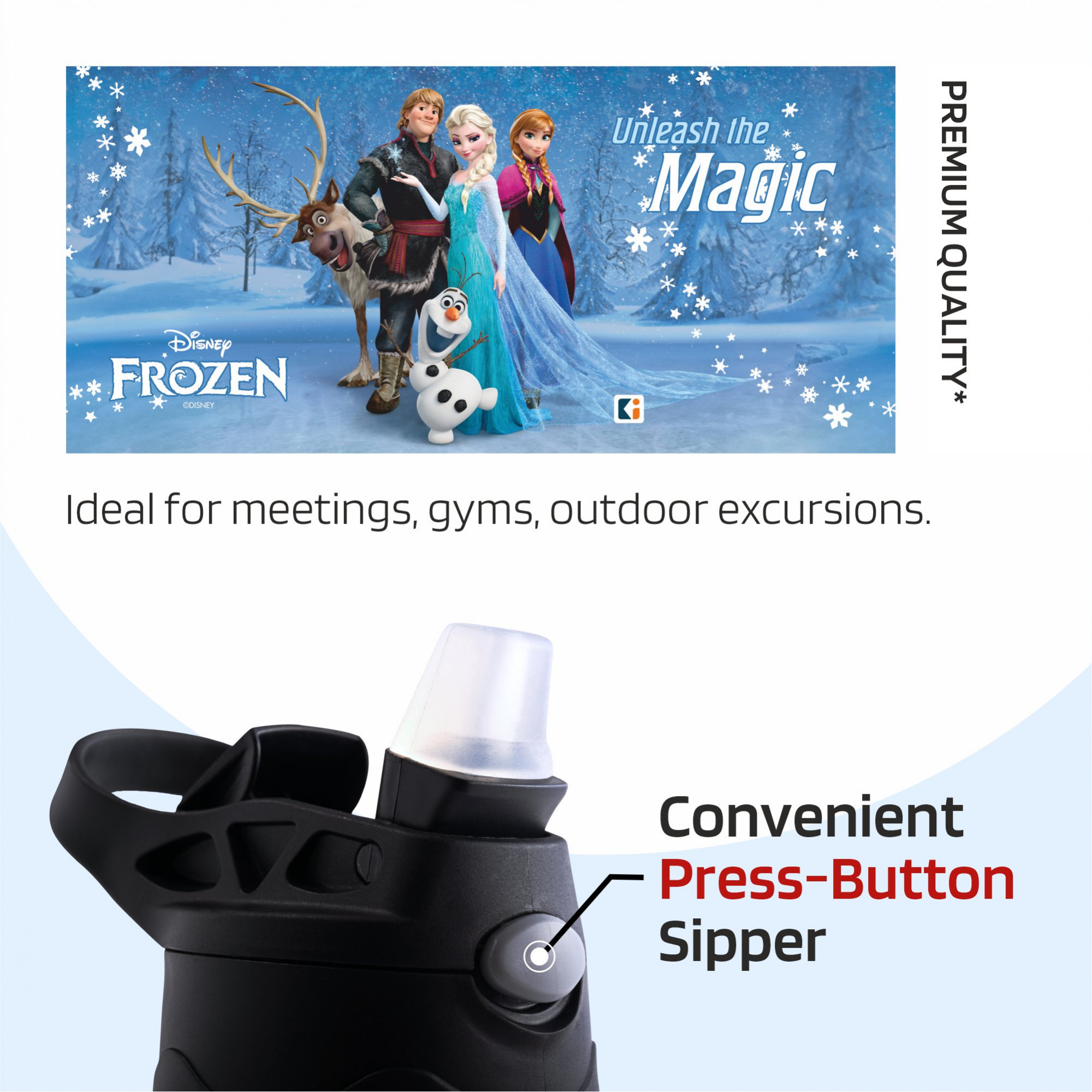Kuber Industries Water Bottle  Disney Frozen  350 ml Insulated Water Bottle  Button Press Sipper Bottle for Adults  Kids  BPA-Free  Steel Bottle for Travel  Gym Bottle  Blue