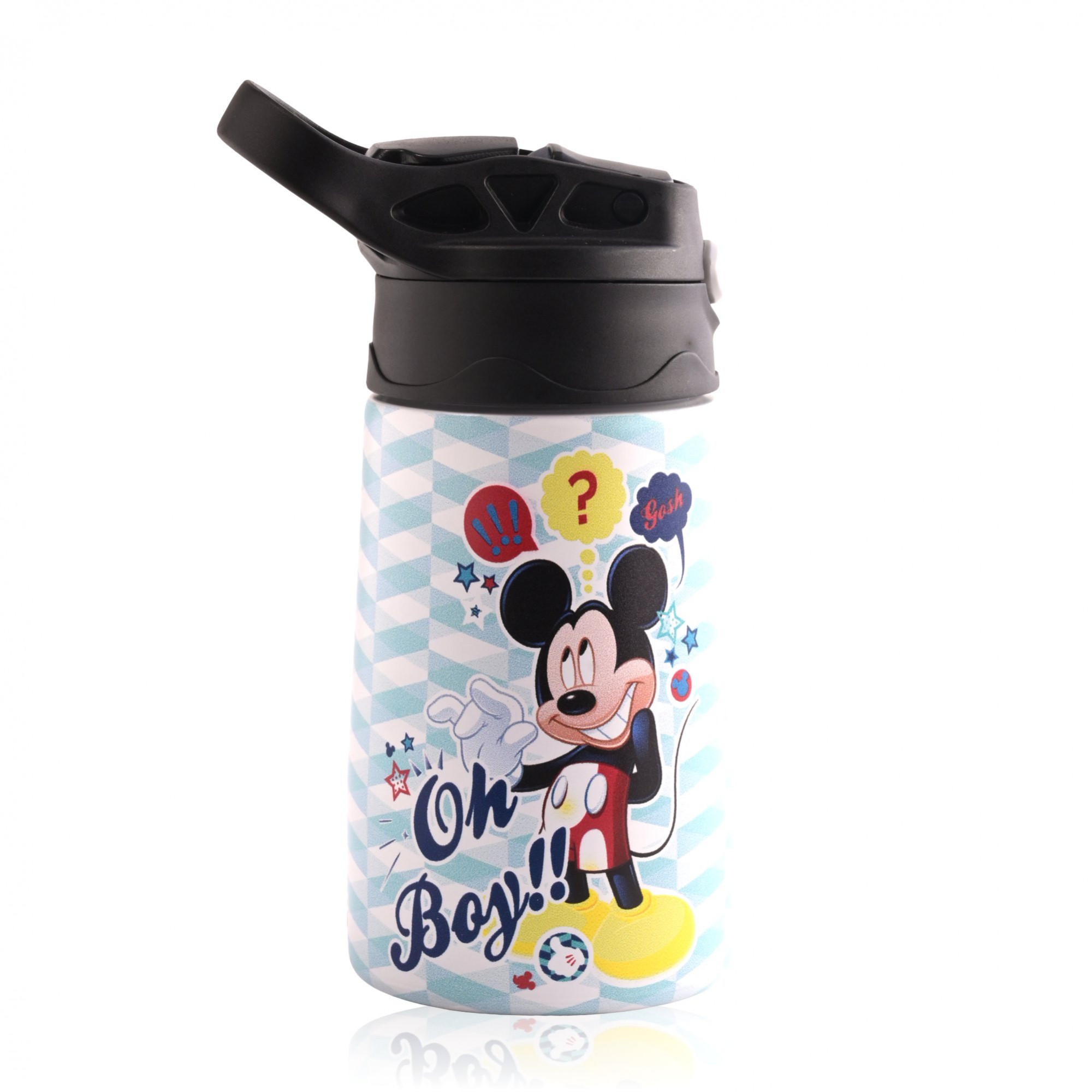 Kuber Industries Water Bottle  Disney Mickey Oh Boy  350 ml Insulated Water Bottle  Button Press Sipper Bottle for Adults  Kids  BPA-Free  Steel Bottle for Travel  Gym Bottle  Sky Blue