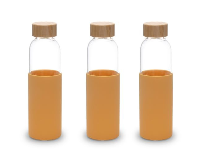 Kuber Industries Water Bottle | Glass Bottle | Sleeve Protection Bottle | Bamboo Lid Water Bottle | Travel Round Bottle | XB5501-YEL | 550 ML | Yellow