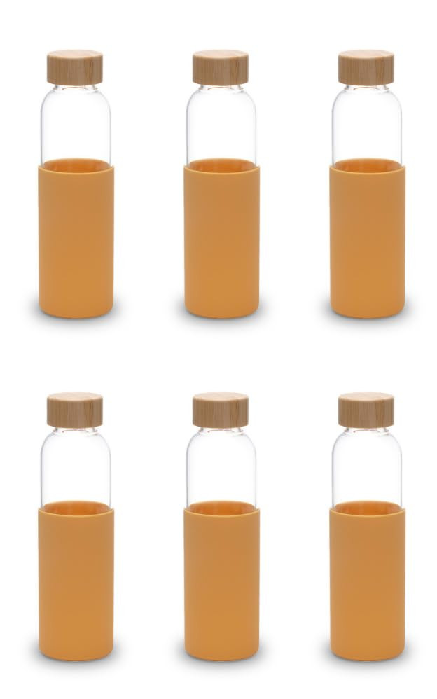 Kuber Industries Water Bottle | Glass Bottle | Sleeve Protection Bottle | Bamboo Lid Water Bottle | Travel Round Bottle | XB5501-YEL | 550 ML | Yellow