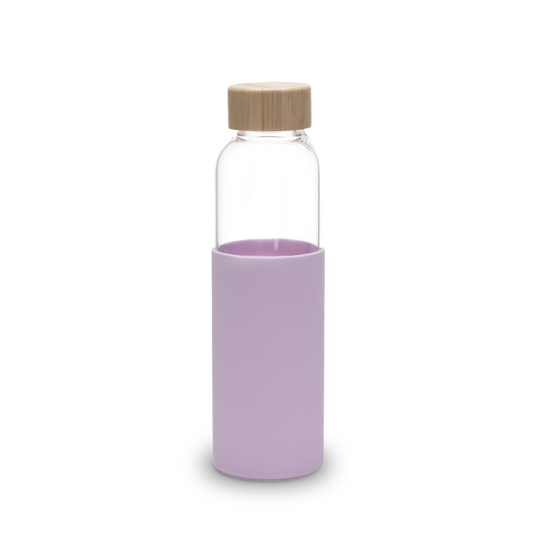 Kuber Industries Water Bottle | Glass Bottle | Sleeve Protection Bottle | Bamboo Lid Water Bottle | Travel Round Bottle | XB5501-PURP | 550 ML | Purple