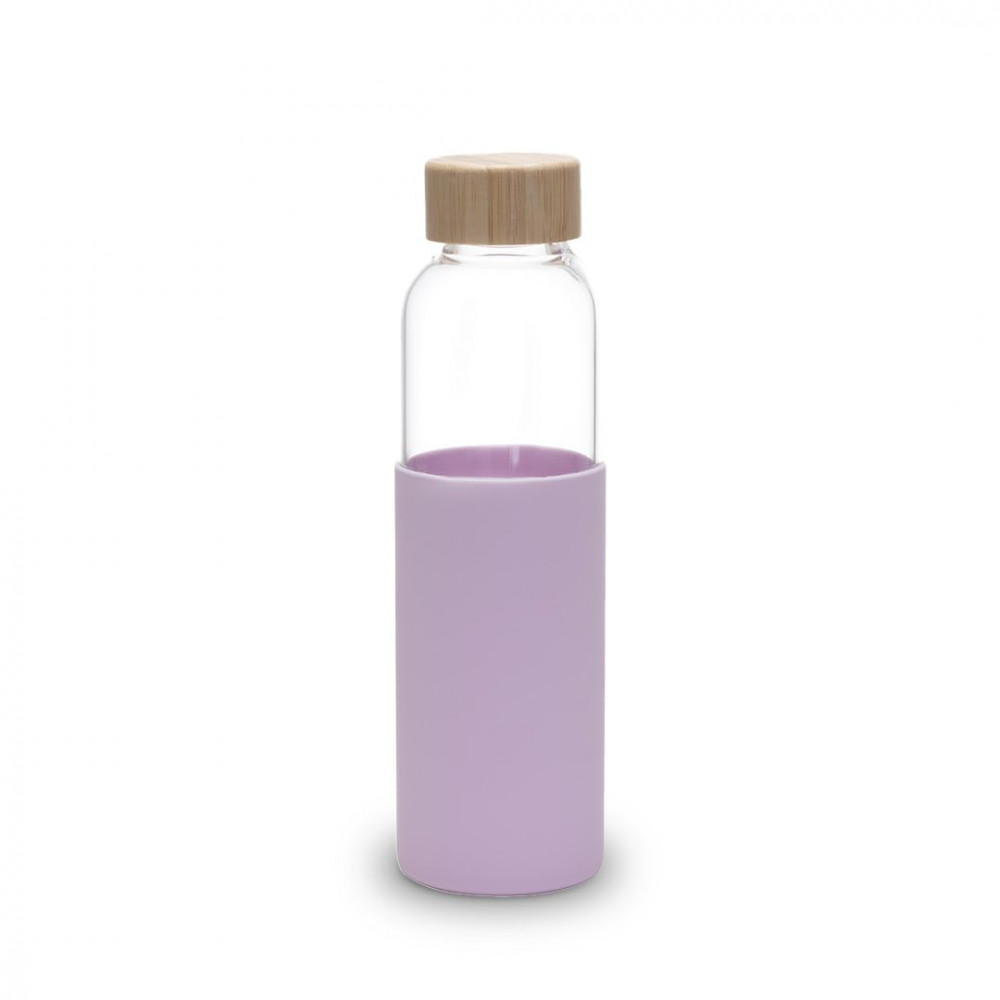 Kuber Industries Water Bottle | Glass Bottle | Sleeve Protection Bottle | Bamboo Lid Water Bottle | Travel Round Bottle | XB5501-PURP | 550 ML | Purple