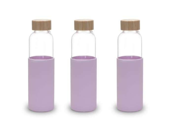 Kuber Industries Water Bottle | Glass Bottle | Sleeve Protection Bottle | Bamboo Lid Water Bottle | Travel Round Bottle | XB5501-PURP | 550 ML | Purple
