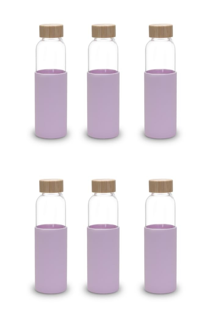 Kuber Industries Water Bottle | Glass Bottle | Sleeve Protection Bottle | Bamboo Lid Water Bottle | Travel Round Bottle | XB5501-PURP | 550 ML | Purple