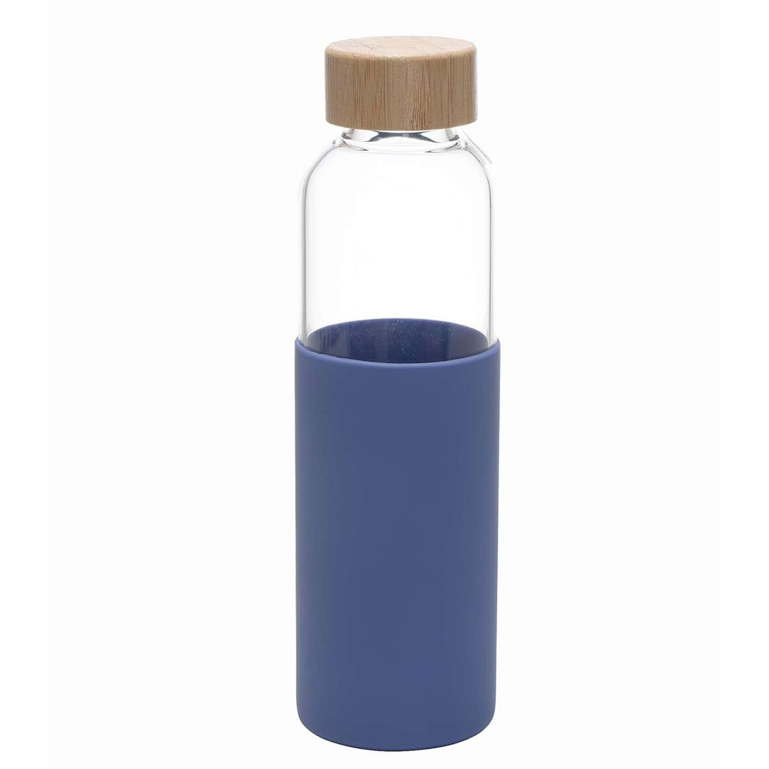 Kuber Industries Water Bottle | Glass Bottle | Sleeve Protection Bottle | Bamboo Lid Water Bottle | Travel Round Bottle | 550 ML | Blue