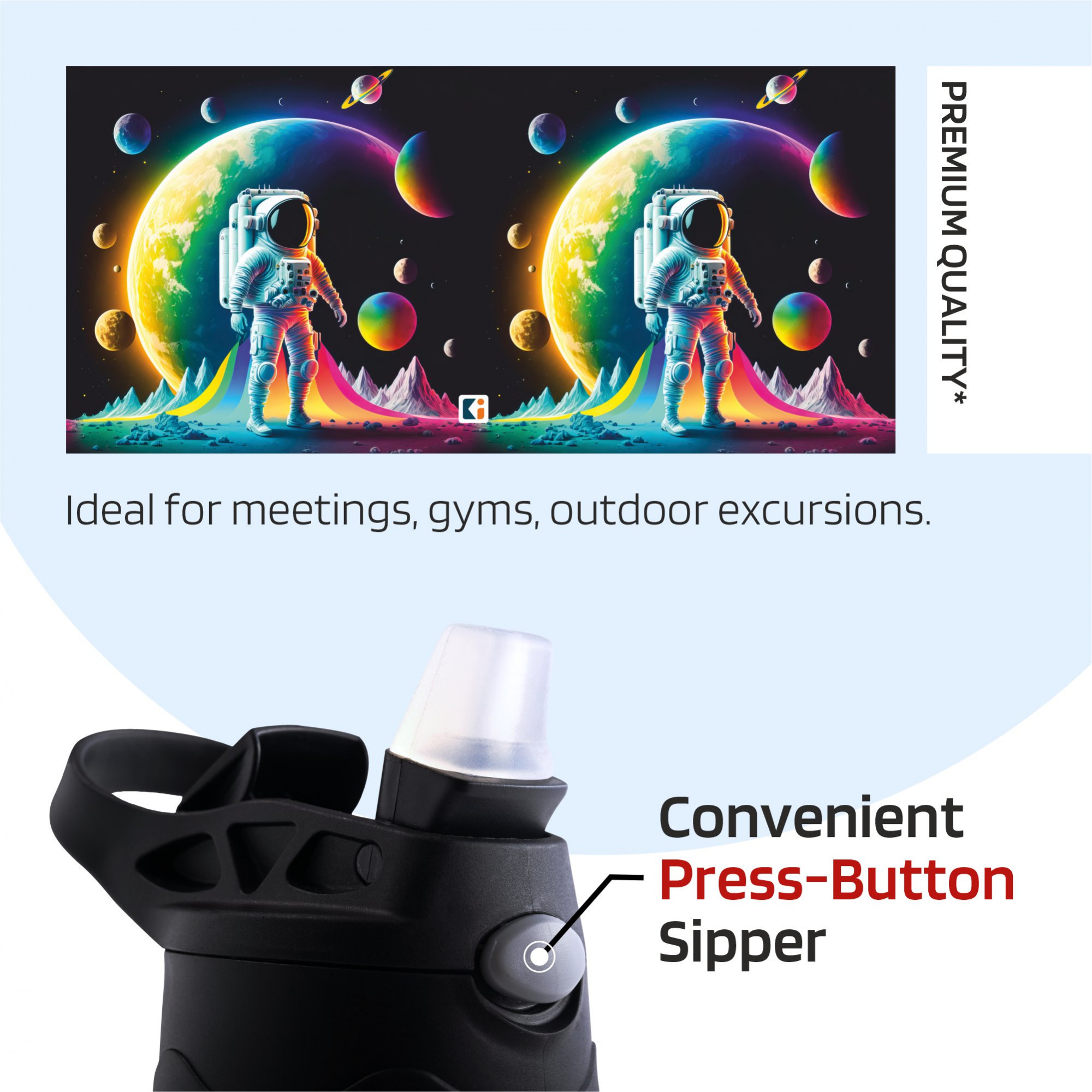 Kuber Industries Water Bottle  Journey To Space  350 ml Insulated Water Bottle  Button Press Sipper Bottle for Adults  Kids  BPA-Free  Steel Bottle for Travel  Gym Bottle  Multicolor
