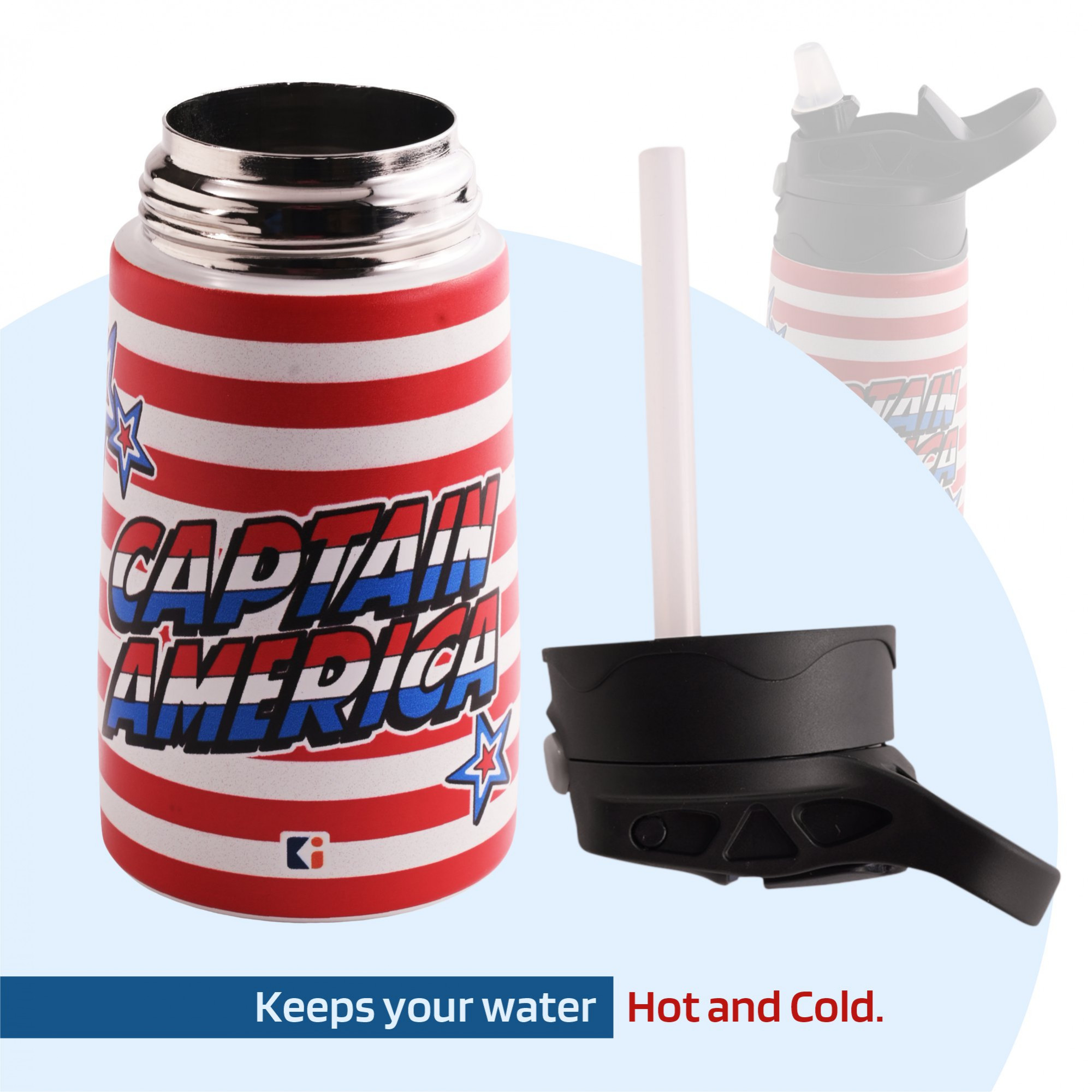Kuber Industries Water Bottle  Marvel Captain America  350 ml Insulated Water Bottle  Button Press Sipper Bottle for Adults  Kids  BPA-Free  Steel Bottle for Travel  Gym Bottle  Red