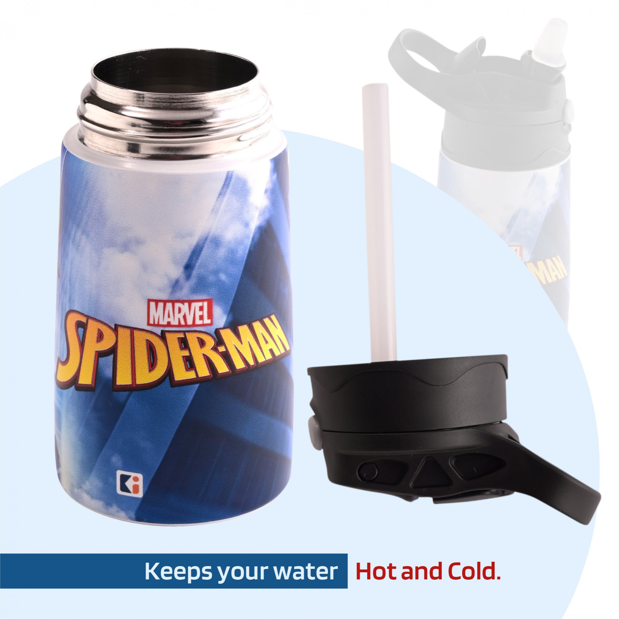 Kuber Industries Water Bottle  Marvel Spiderman  350 ml Insulated Water Bottle  Button Press Sipper Bottle for Adults  Kids  BPA-Free  Steel Bottle for Travel  Gym Bottle  Blue