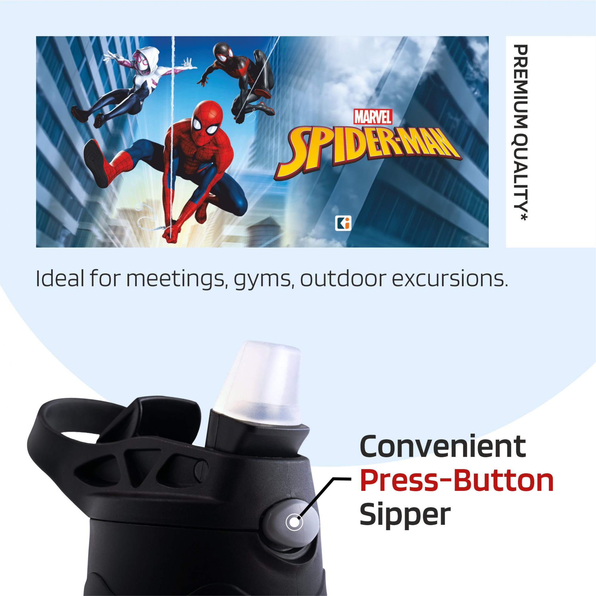 Kuber Industries Water Bottle  Marvel Spiderman  350 ml Insulated Water Bottle  Button Press Sipper Bottle for Adults  Kids  BPA-Free  Steel Bottle for Travel  Gym Bottle  Blue
