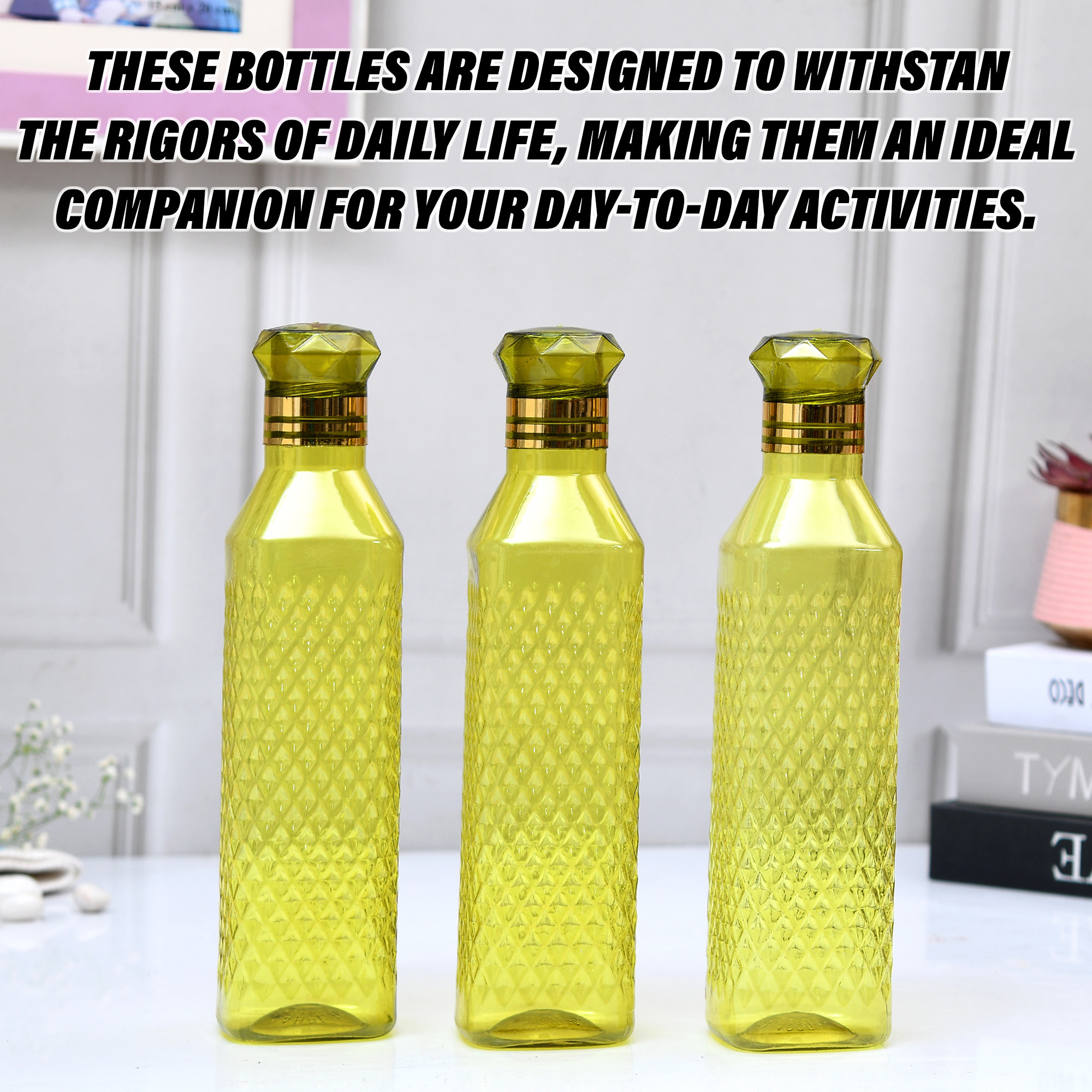 Kuber Industries Water Bottle  Plastic Water Bottle for Fridge  Water Bottle for Kitchen  Ideal for Restaurant  Water Bottle for Refrigerator  Square H2O Bottle  1 LTR  Pack of 3  Green