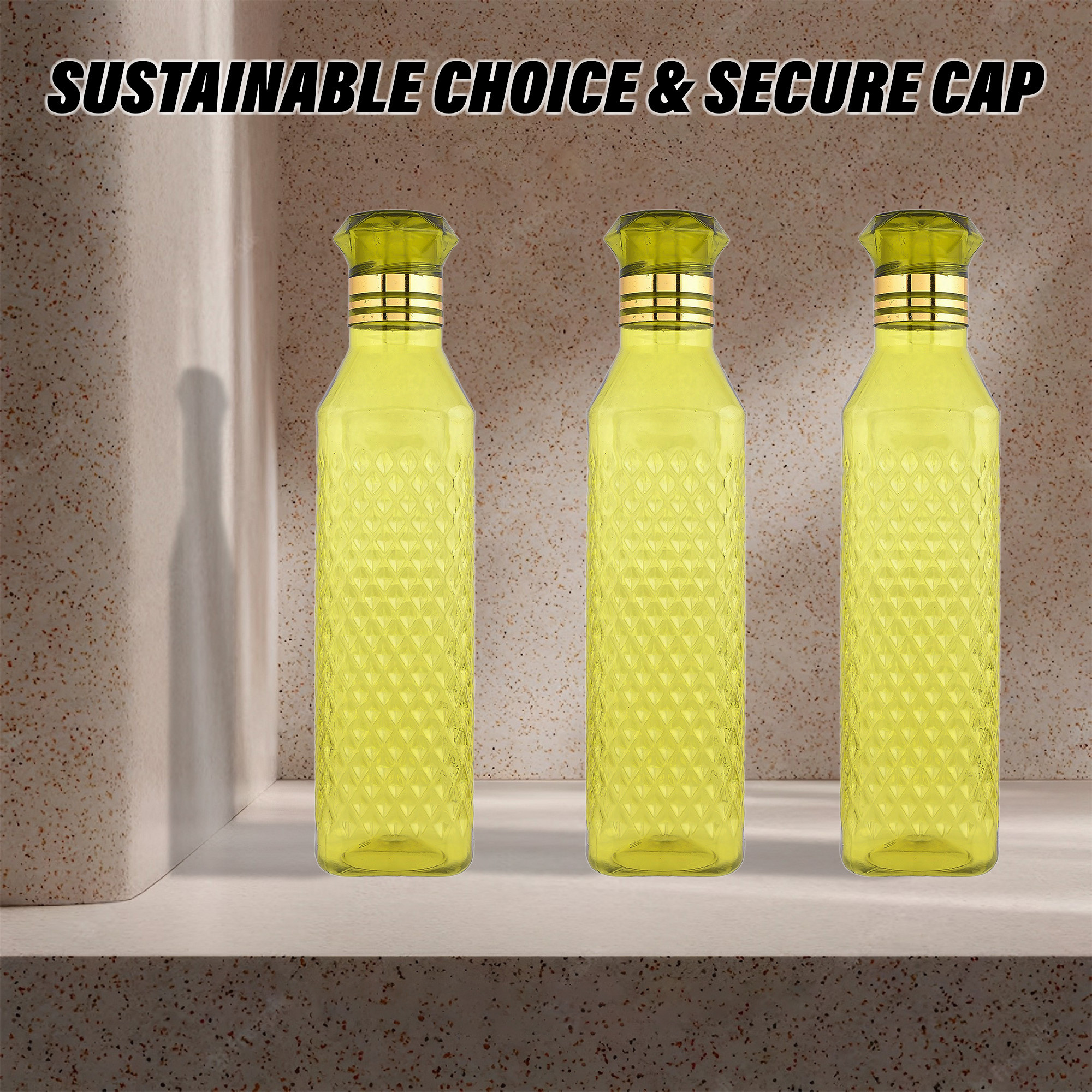 Kuber Industries Water Bottle  Plastic Water Bottle for Fridge  Water Bottle for Kitchen  Ideal for Restaurant  Water Bottle for Refrigerator  Square H2O Bottle  1 LTR  Pack of 3  Green
