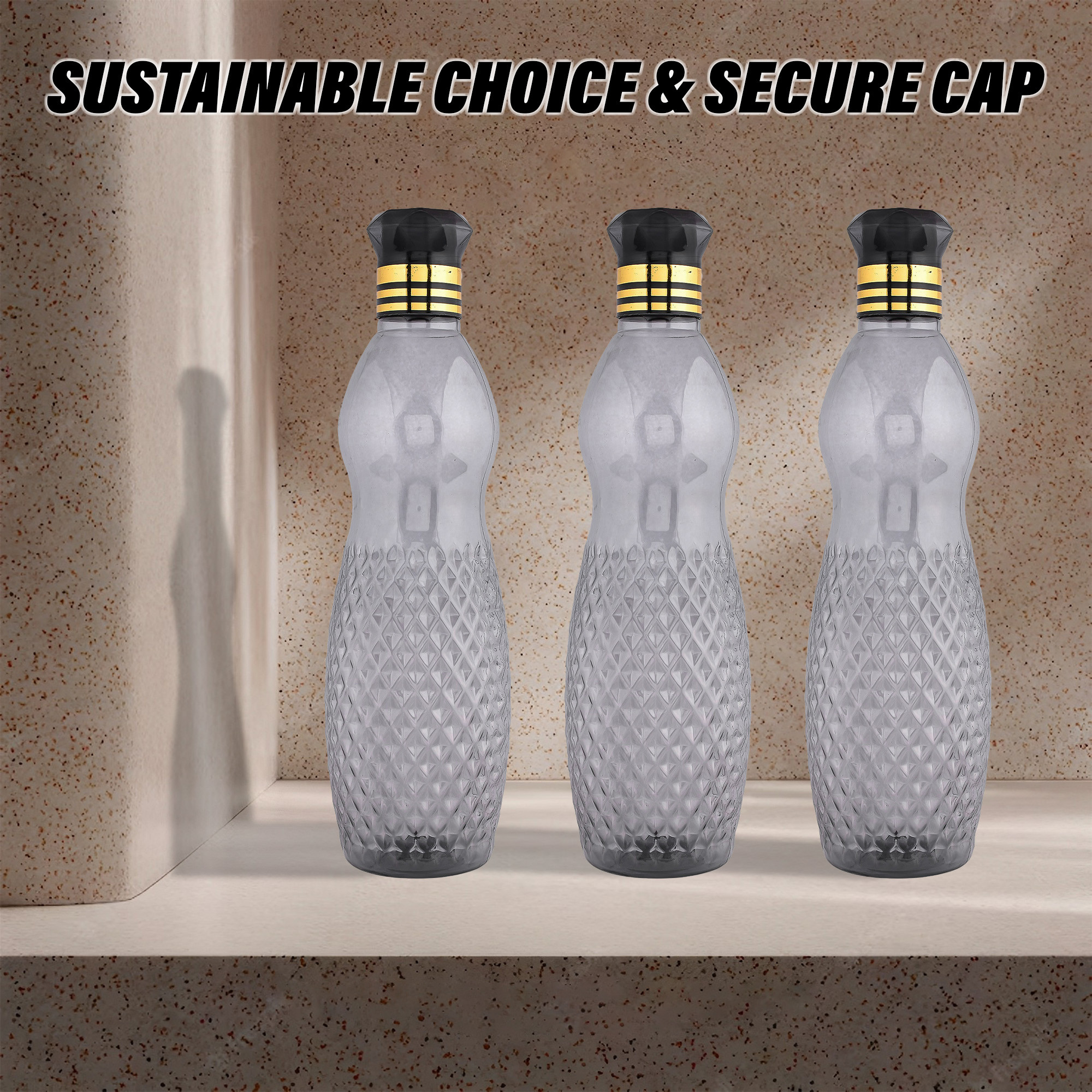 Kuber Industries Water Bottle  Plastic Water Bottle for Fridge  Water Bottle for Kitchen  Ideal for Restaurant  Water Bottle for Refrigerator  Dolphine Bottle  1 LTR  Pack of 3  Black