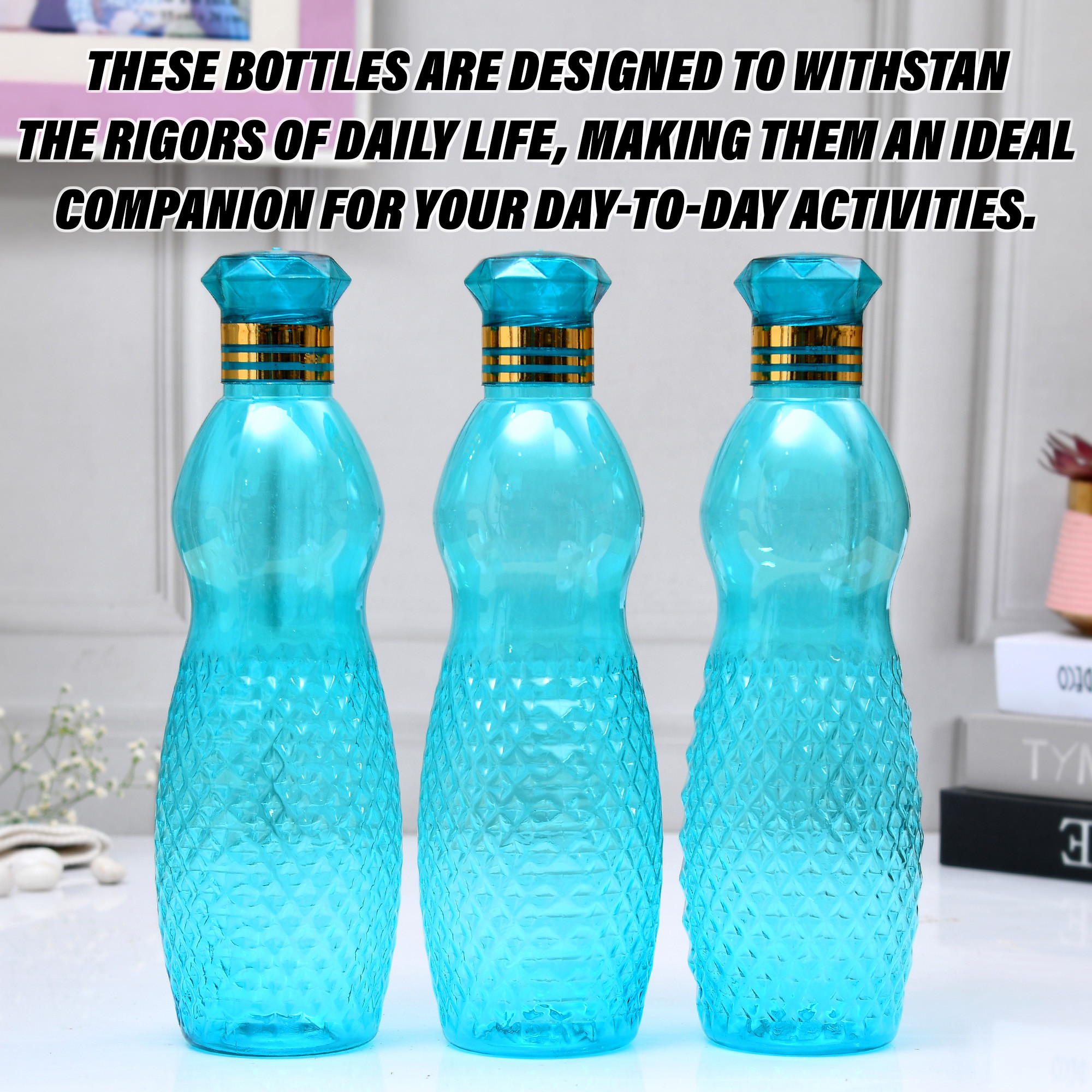 Kuber Industries Water Bottle  Plastic Water Bottle for Fridge  Water Bottle for Kitchen  Ideal for Restaurant  Water Bottle for Refrigerator  Dolphine Bottle  1 LTR  Pack of 3  Blue